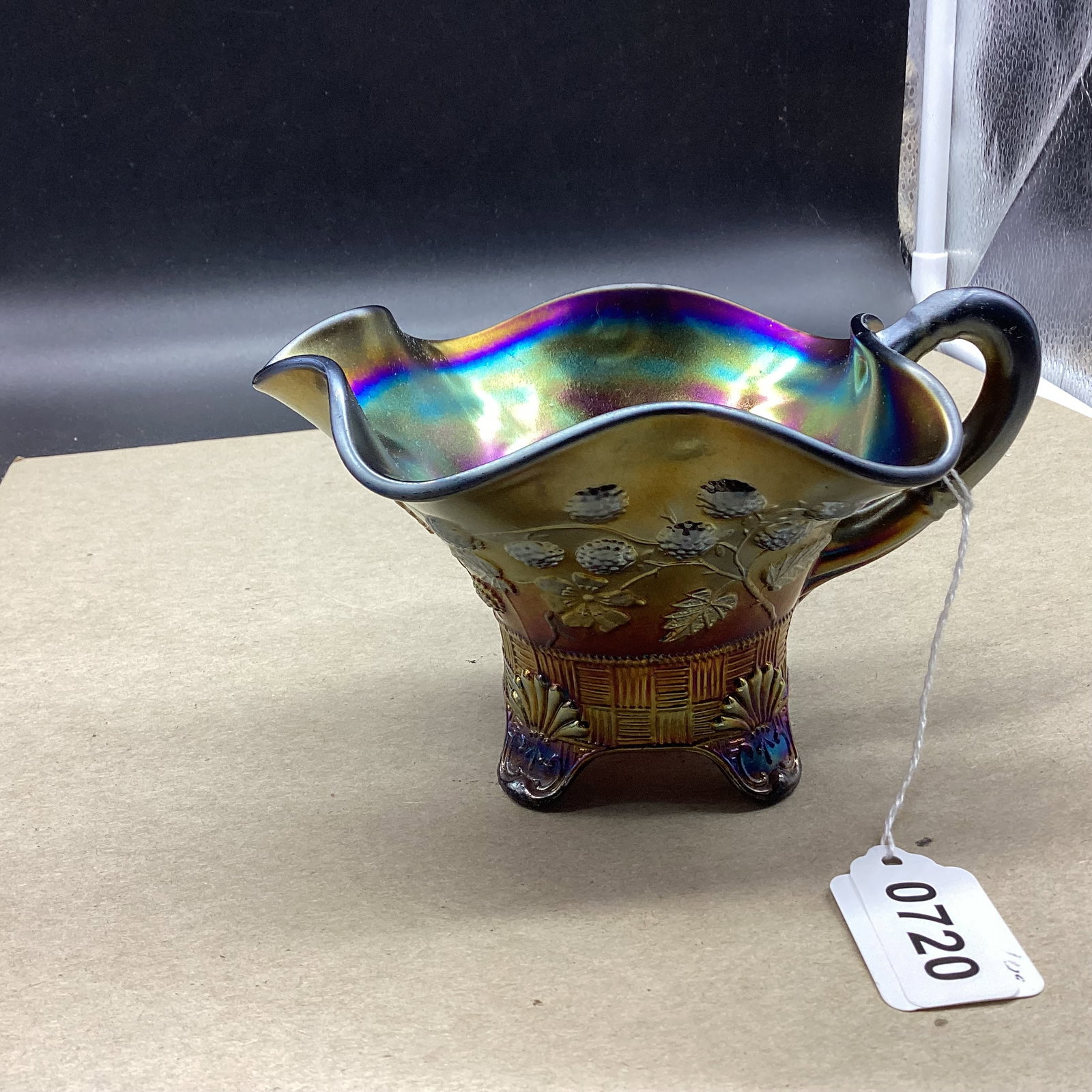 VINTAGE NORTHWOOD BLACK BERRY PATTERN CREAMER: 4" T X 5 3/4" W GOOD SHAPE