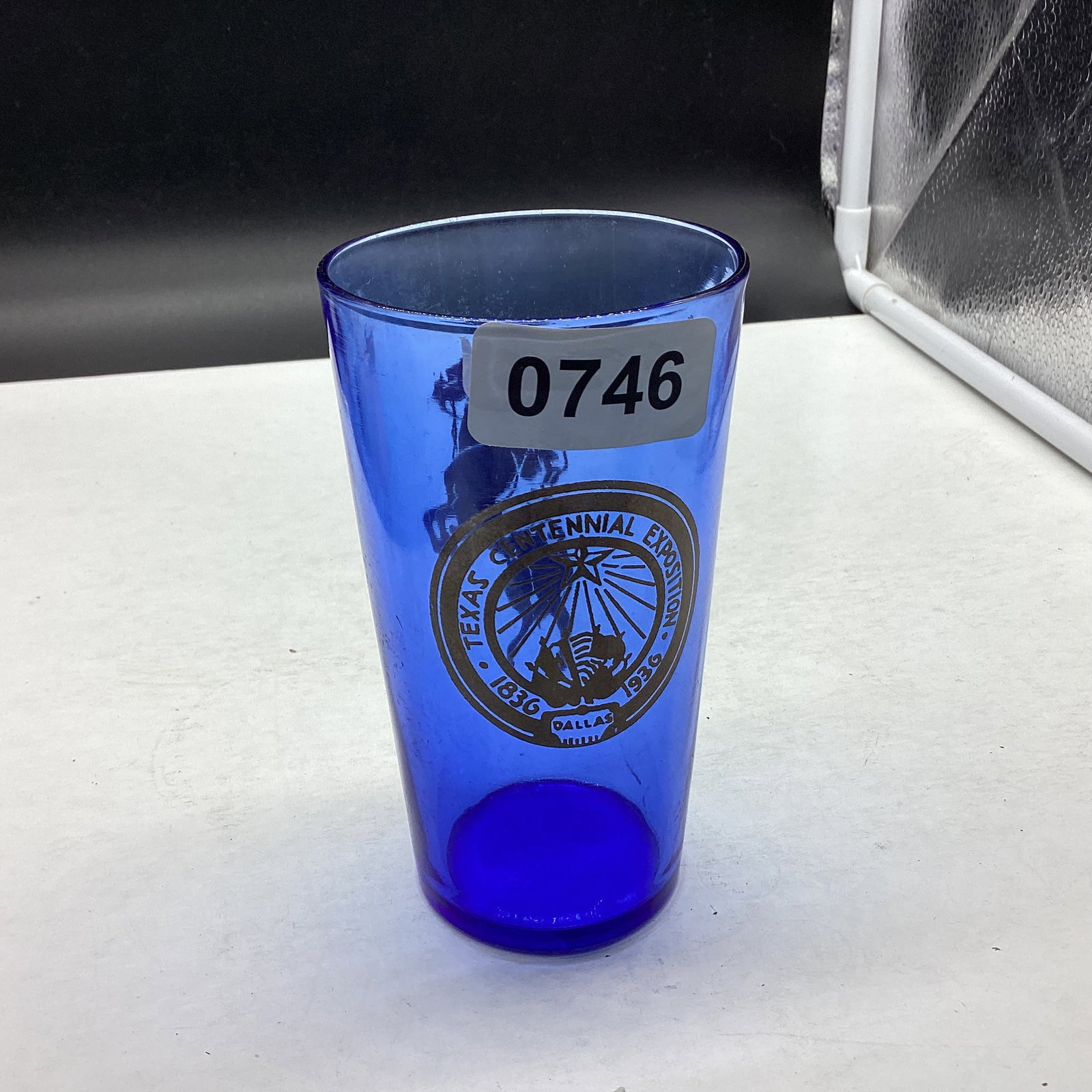 BLUE 1936 TEXAS CENTENIAL TUMBLER: 5" TALL GOOD SHAPE