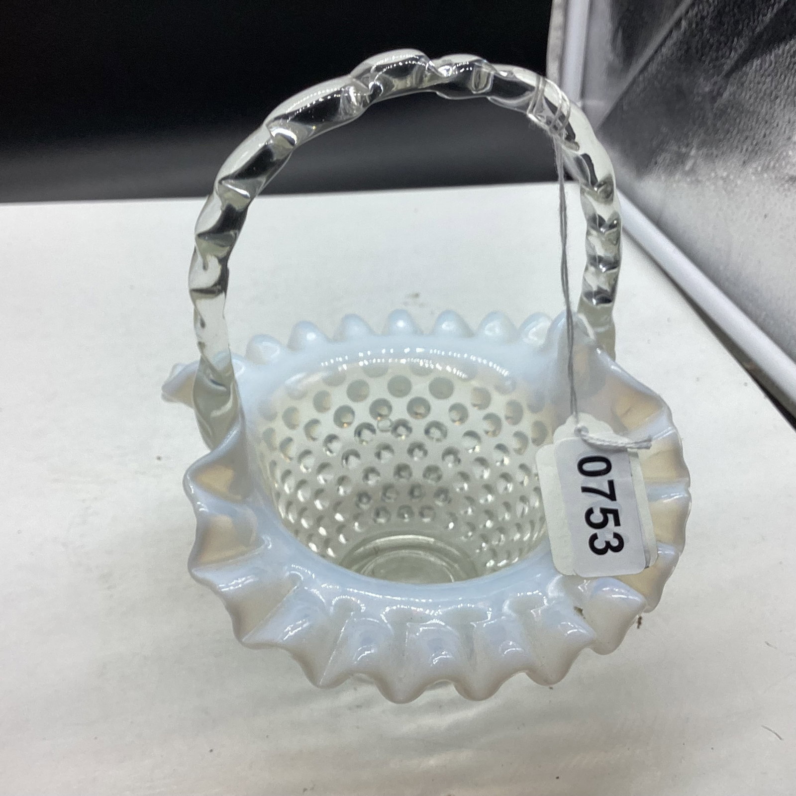 FENTON OPALESCENT HOBNAIL BASKET (1 of 2)