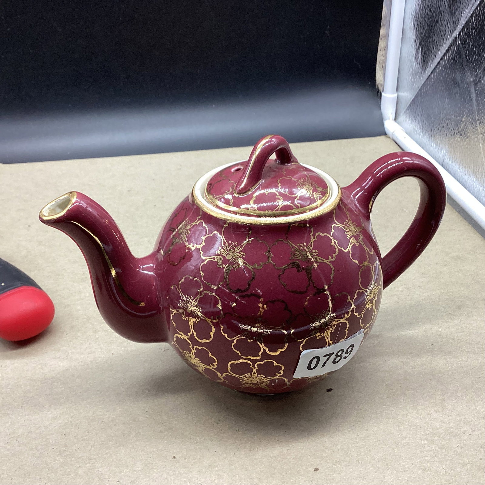 HALL CHINA TEAPOT W/DOGWOOD FLOWERS: 5 X 8 GOOD SHAPE