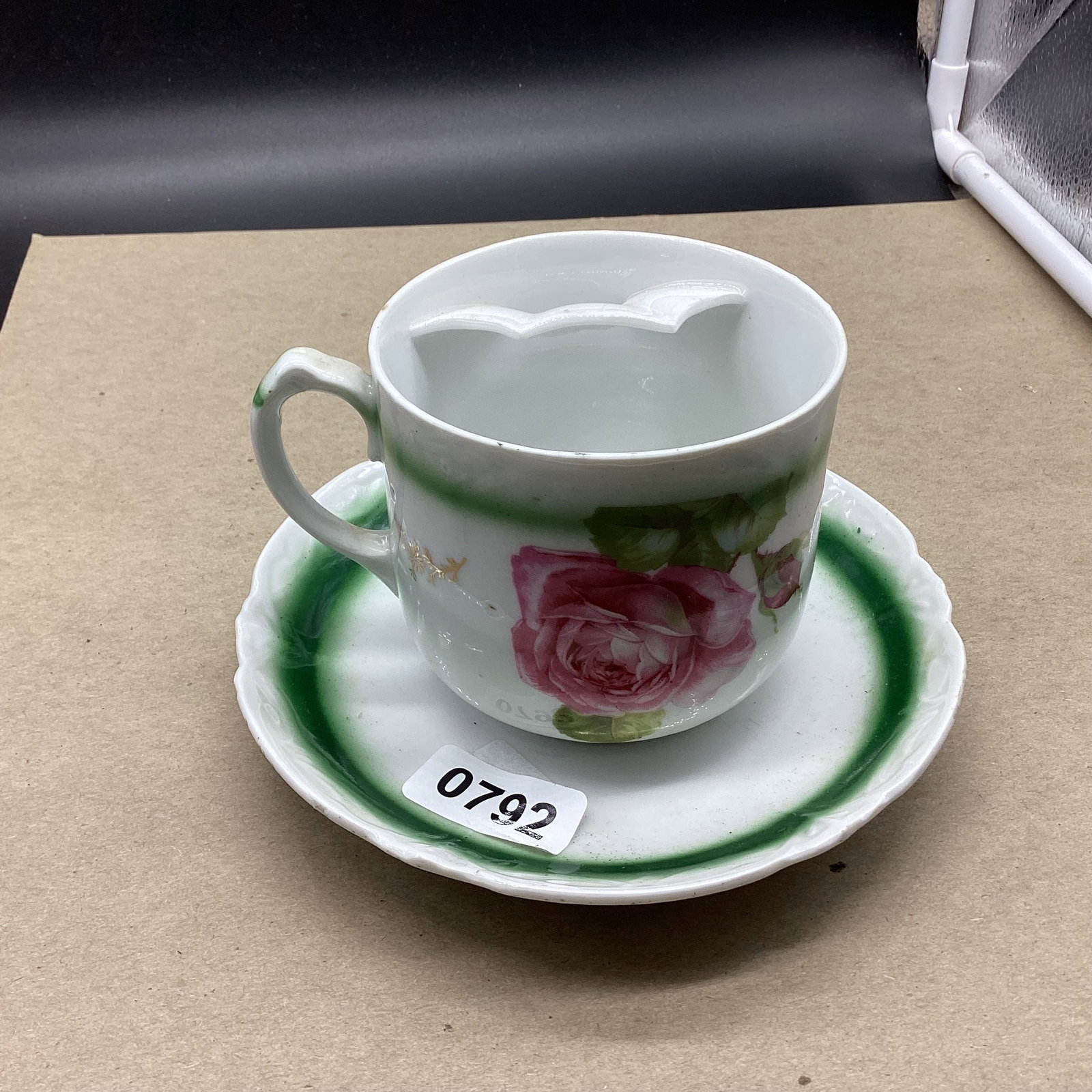 PORCELIAN MUSTACHE CUP & SAUCER: GOOD SHAPE