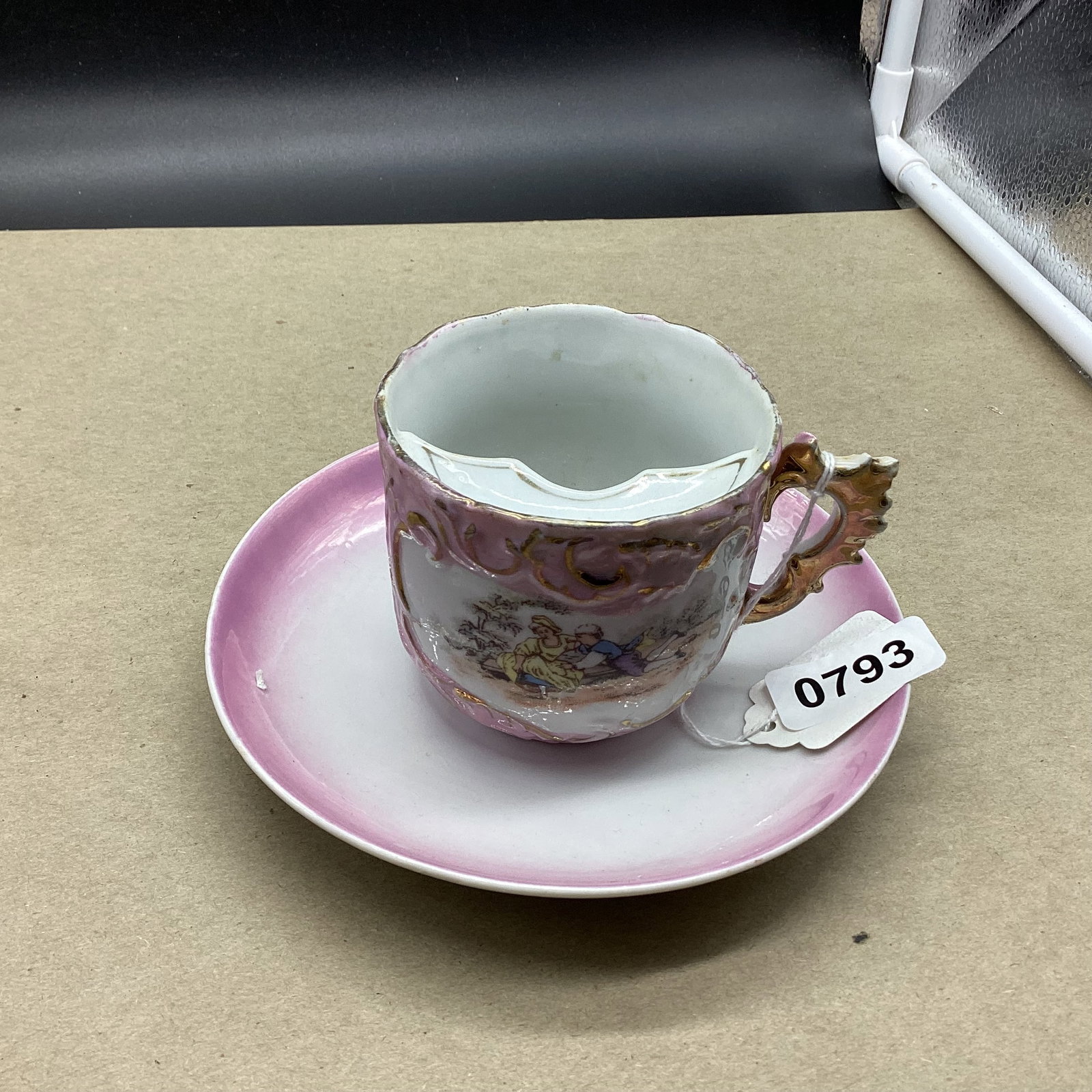 PORCELIAN MUSTACHE CUP & SAUCER GERMANY: GOOD SHAPE