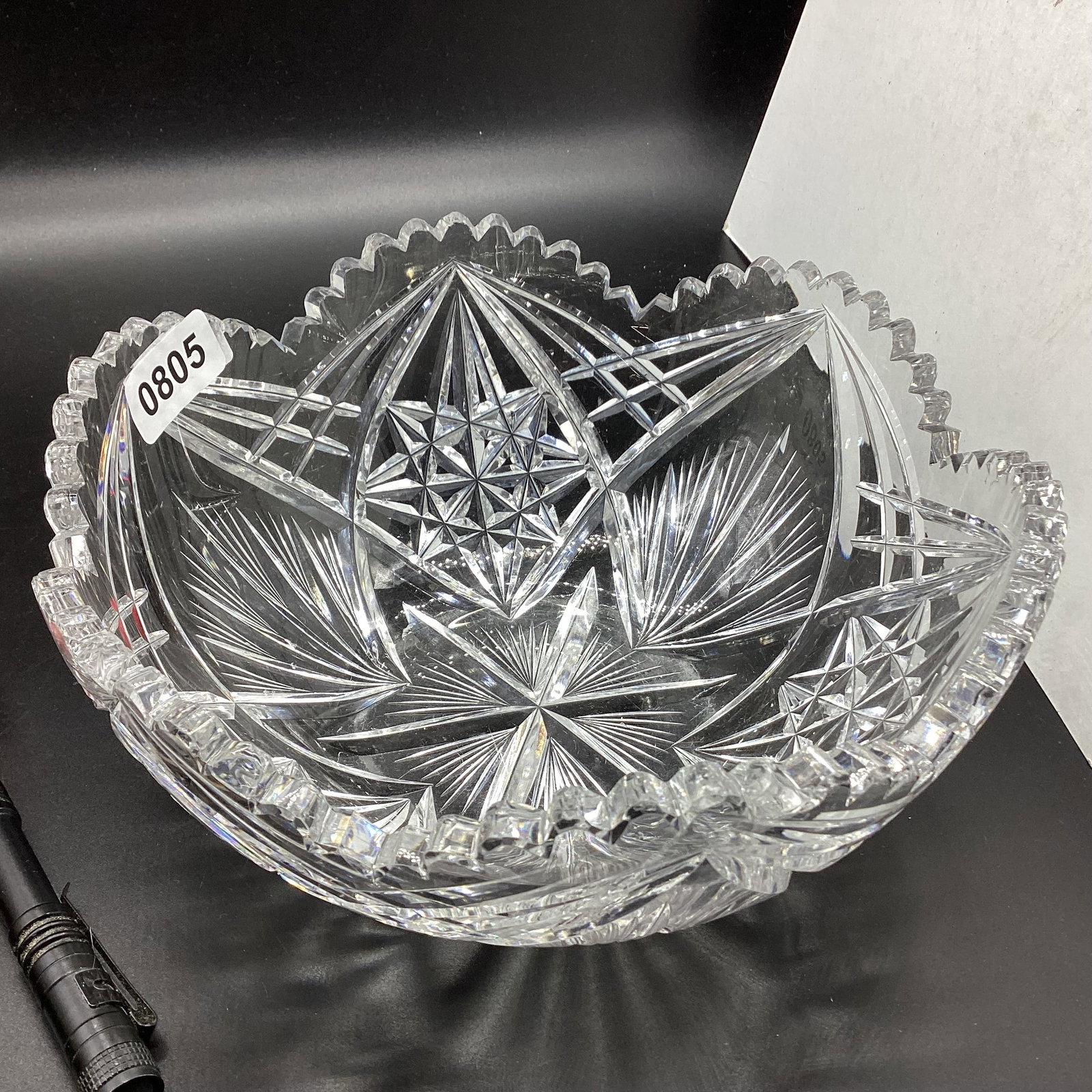 BRILIANT CUT GLASS BOWL: 4 X 9 GOOD SHAPE
