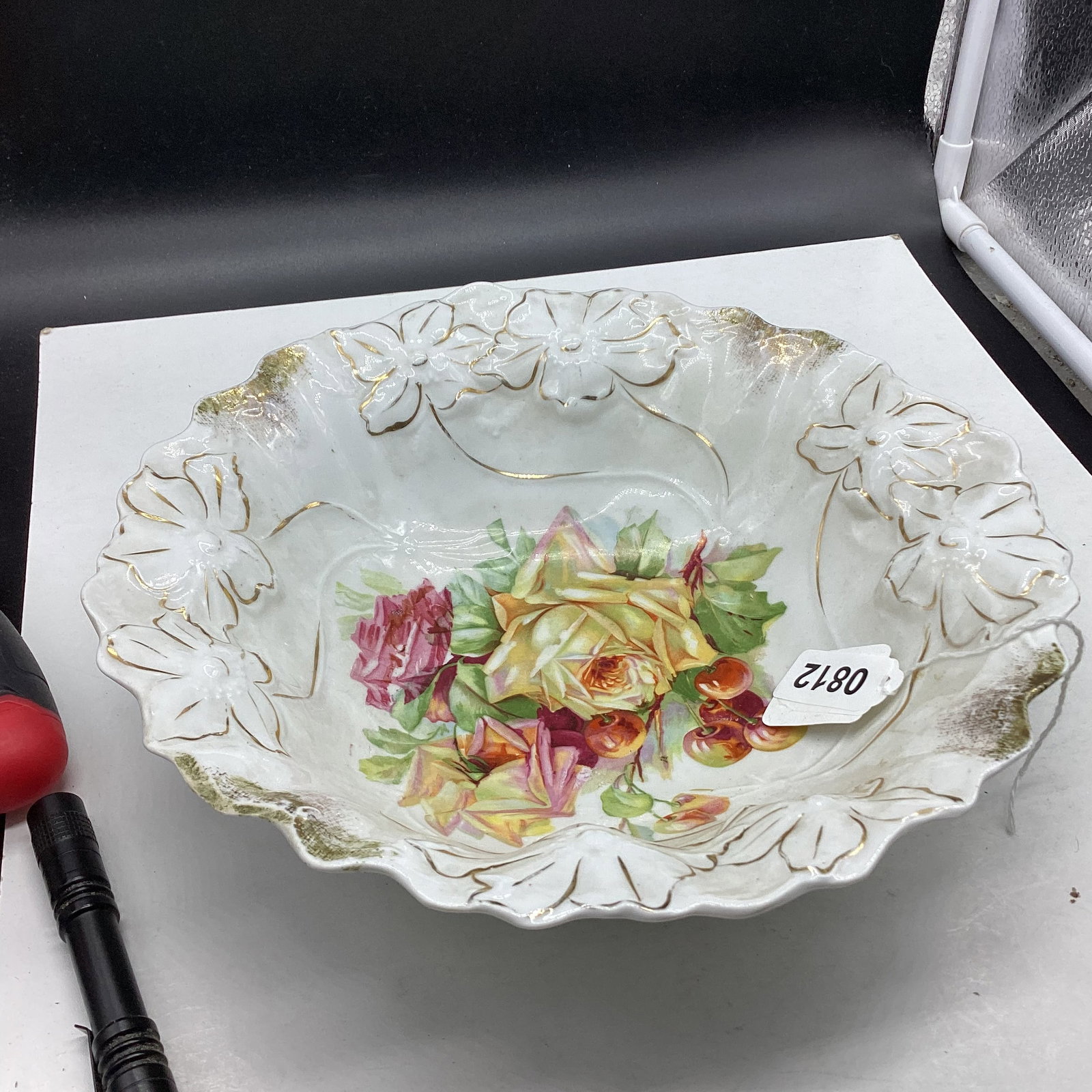 HAND PAINTED PORCELIAN BOWL BY P S GERMANY: 3" X 10 " GOOD SHAPE