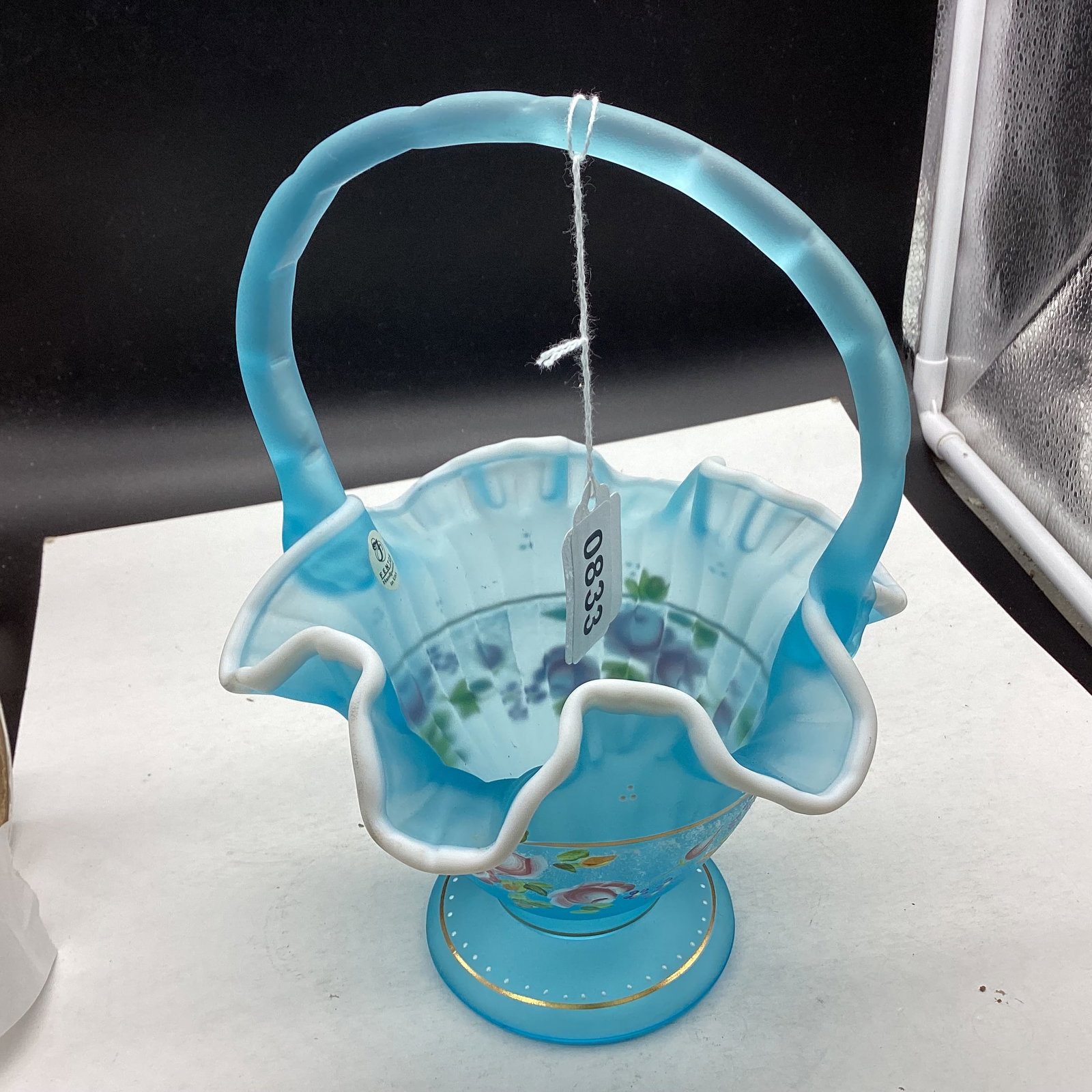 FENTON BASKET SIGNED BY BILL ENTON AND THE ARTIST: 9 1/2" TALL X 7" WIDE GOOD SHAPE