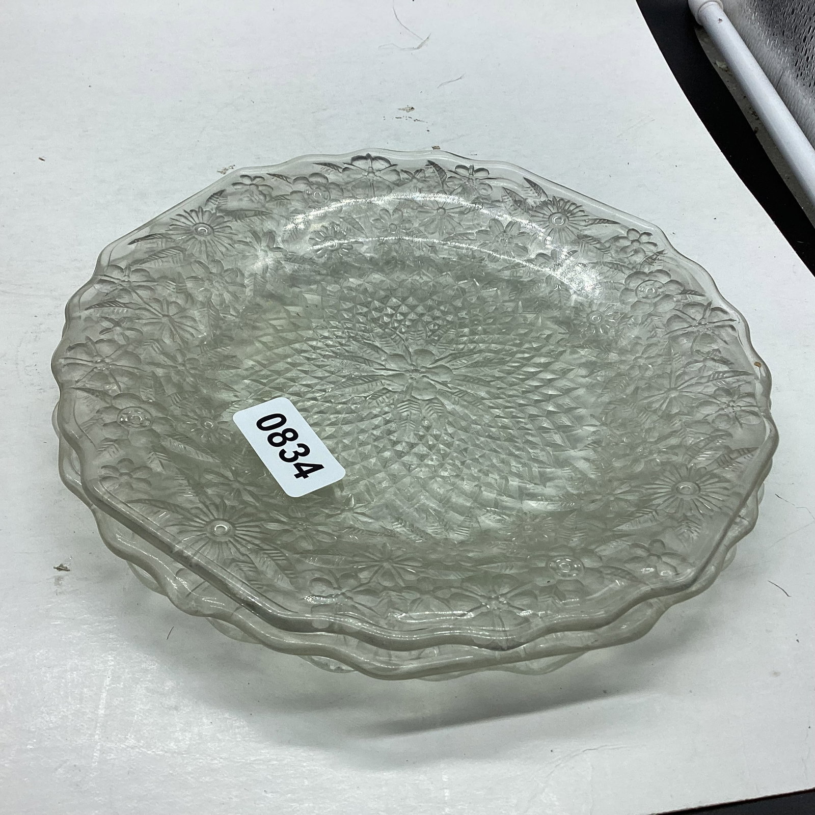 3 DEPRESSION PINEAPPLE & FLORAL PLATES: 8 1/4" WIDE GOOD SHAPE