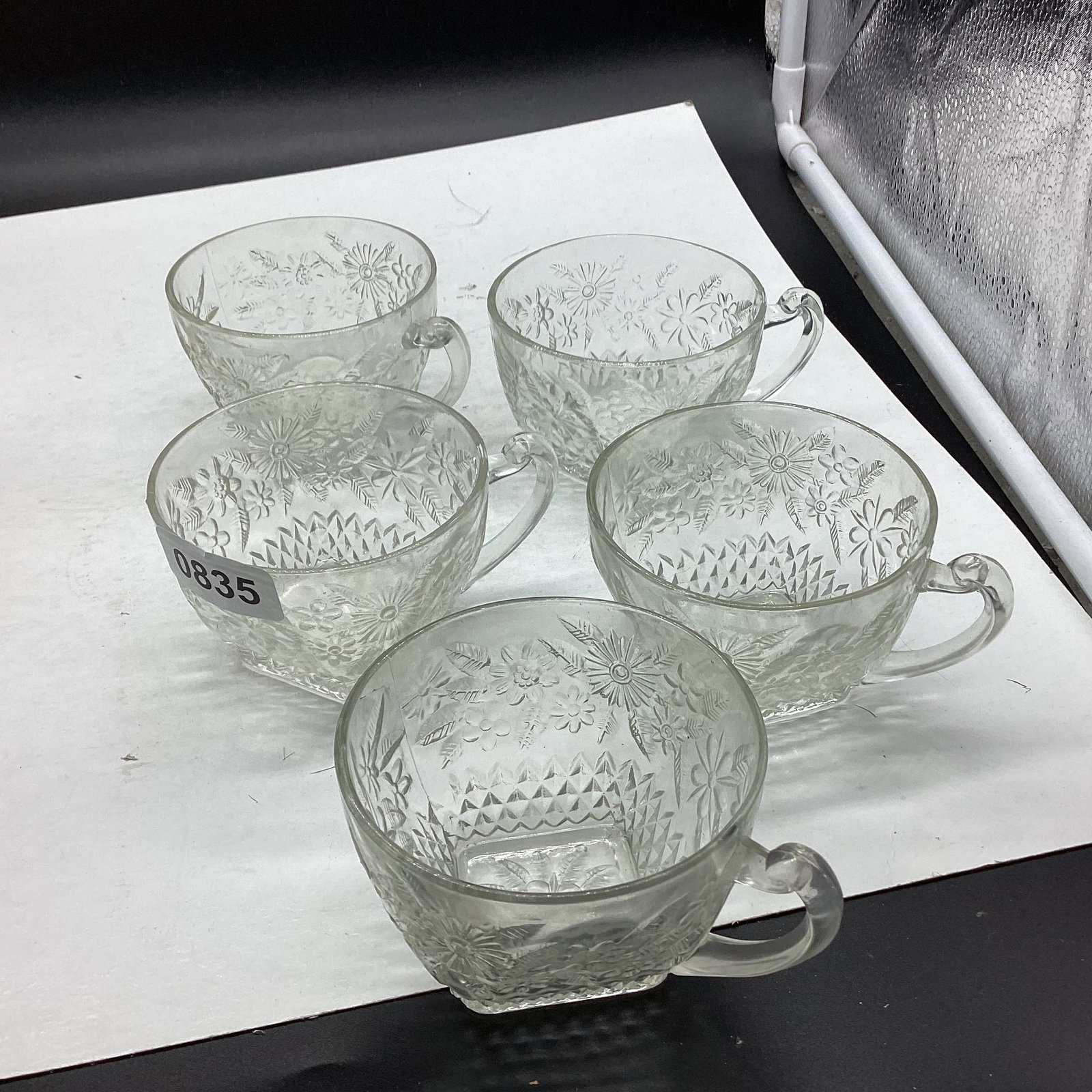 5 DEPRESSION PINEAPPLE & FLORAL CUPS: GOOD SHAPE