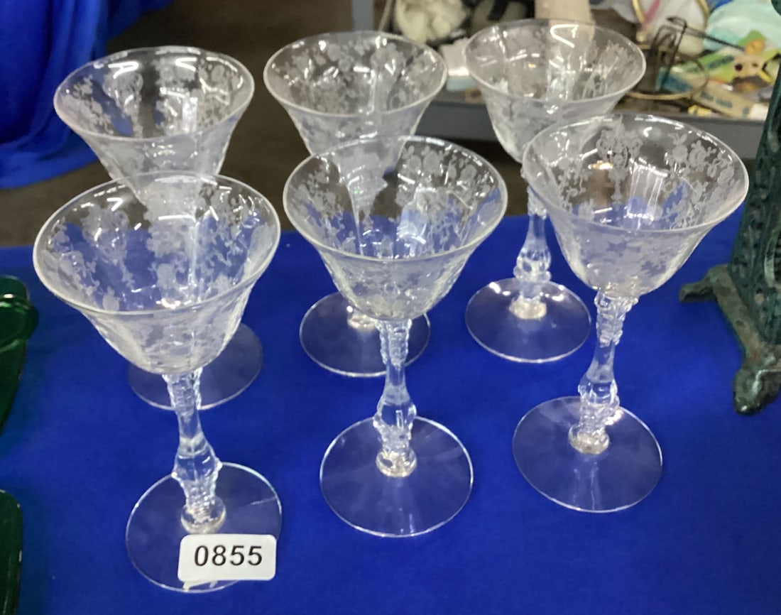 6 CAMBRIDGE ROSE POINT CORDIALS: 6" TALL GOOD SHAPE