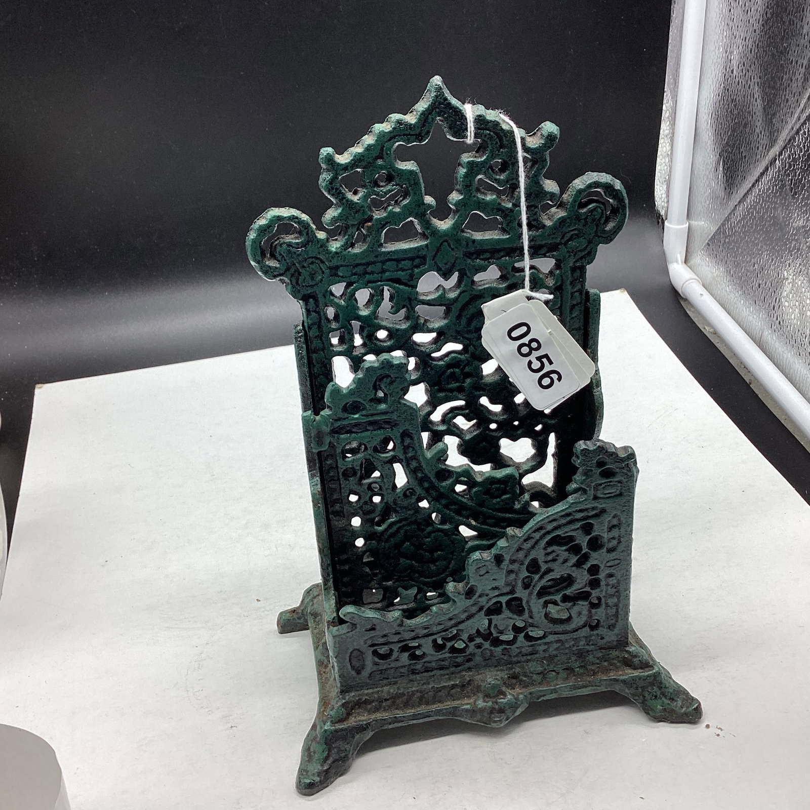 CAST IRON LKETTER HOLDER: 9 1/4" TALL GOOD SHAPE