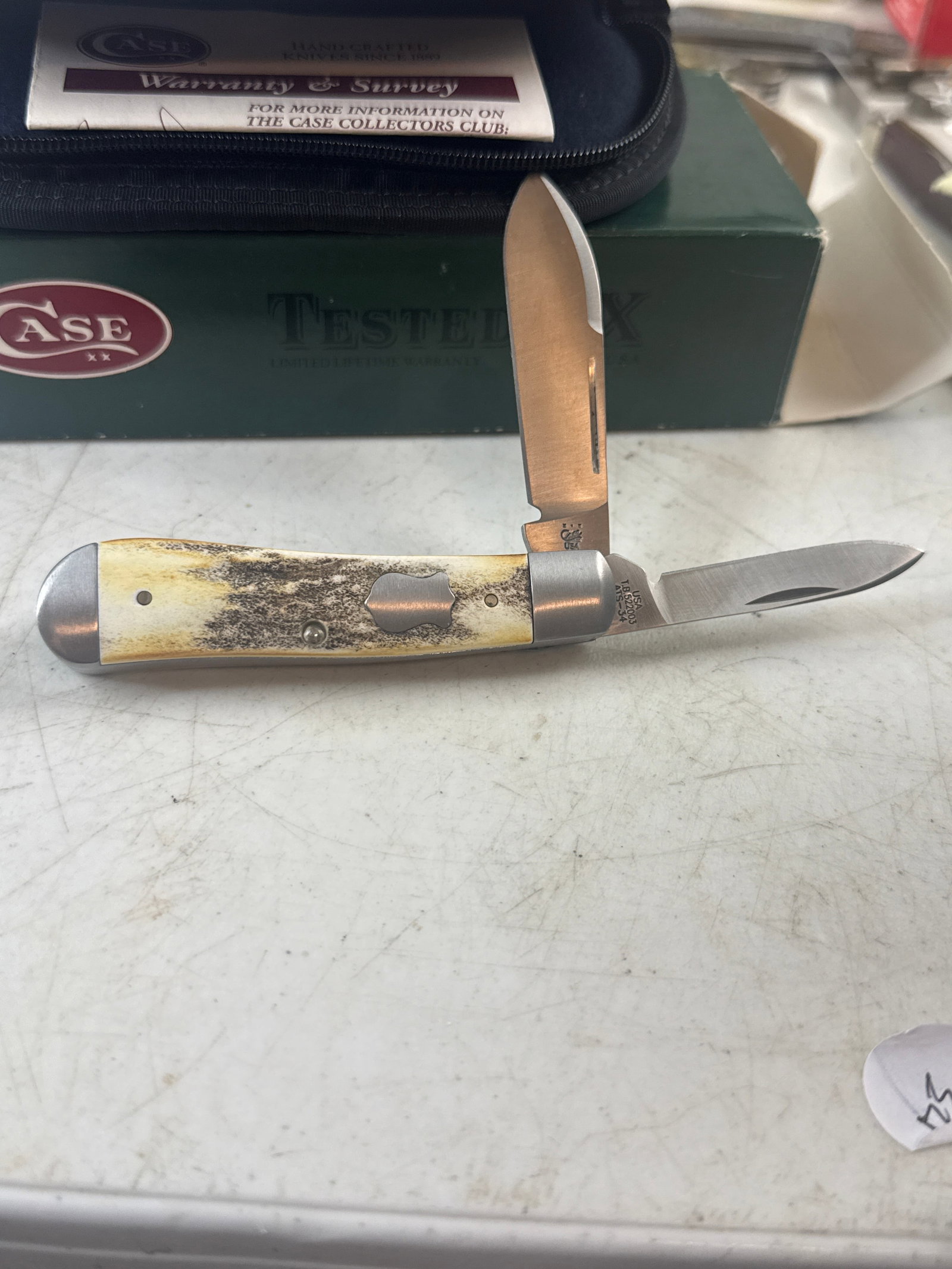 Case XX 2003 TONY BOSE DOGLEG jack burnt stag with box and pouch (1 of 3)