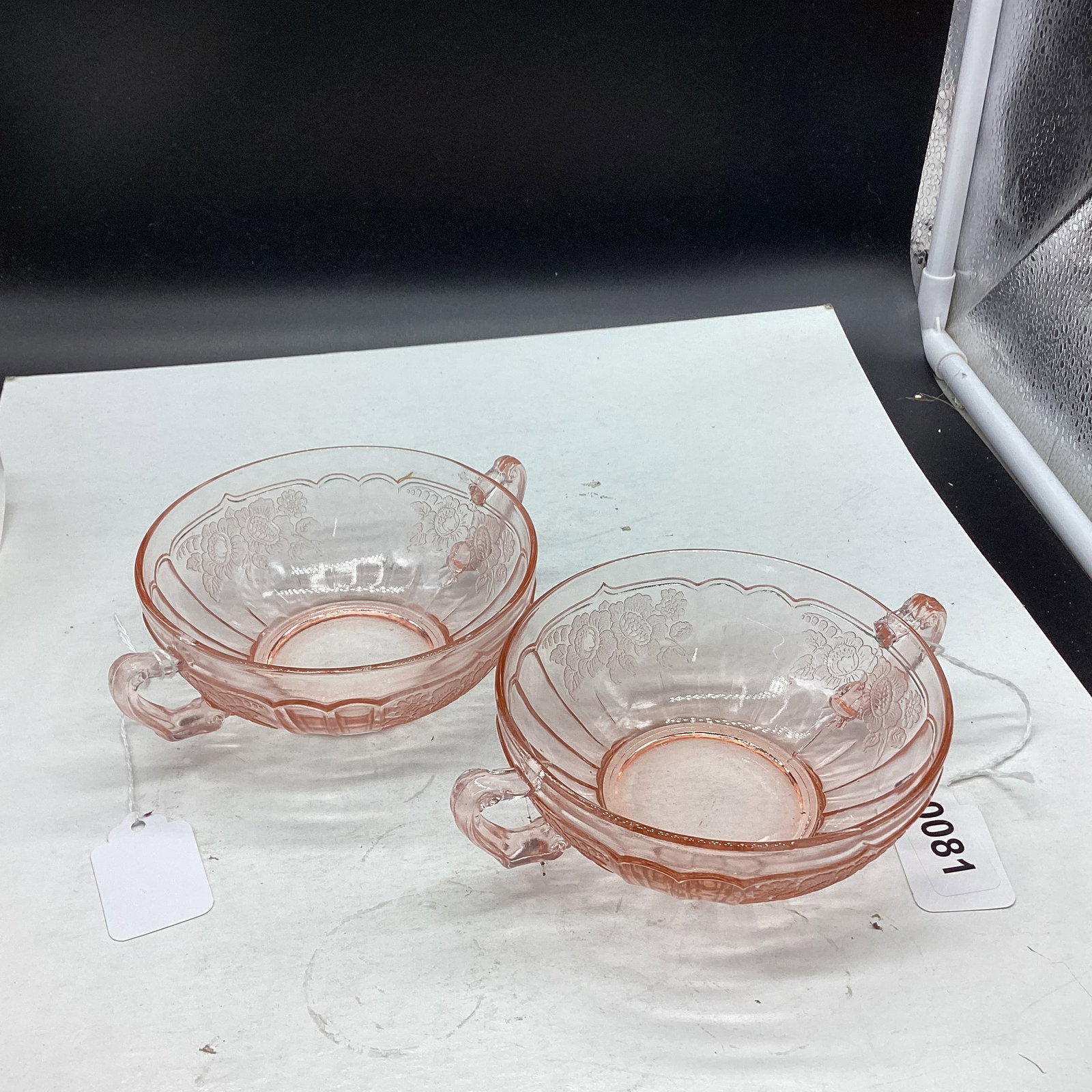 2 DEPRESSION MAYFAIR OR OPEN ROSE CREAM SOUP BOWLS: 5 1/2" WIDE GOOD SHAPE