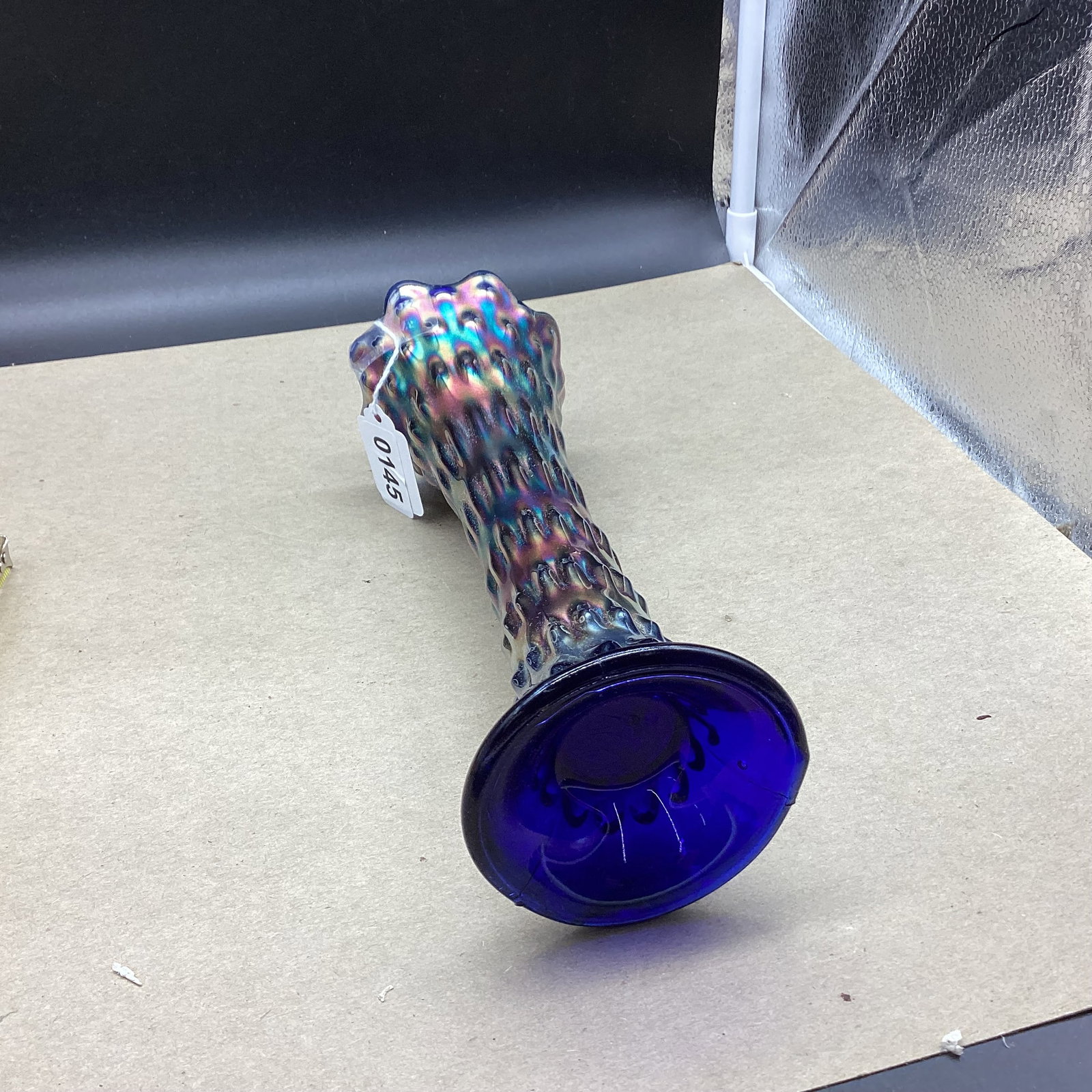 FENTON BLUE CARNIVAL GLASS TREE TRUNK PATTERN VASE - 2
