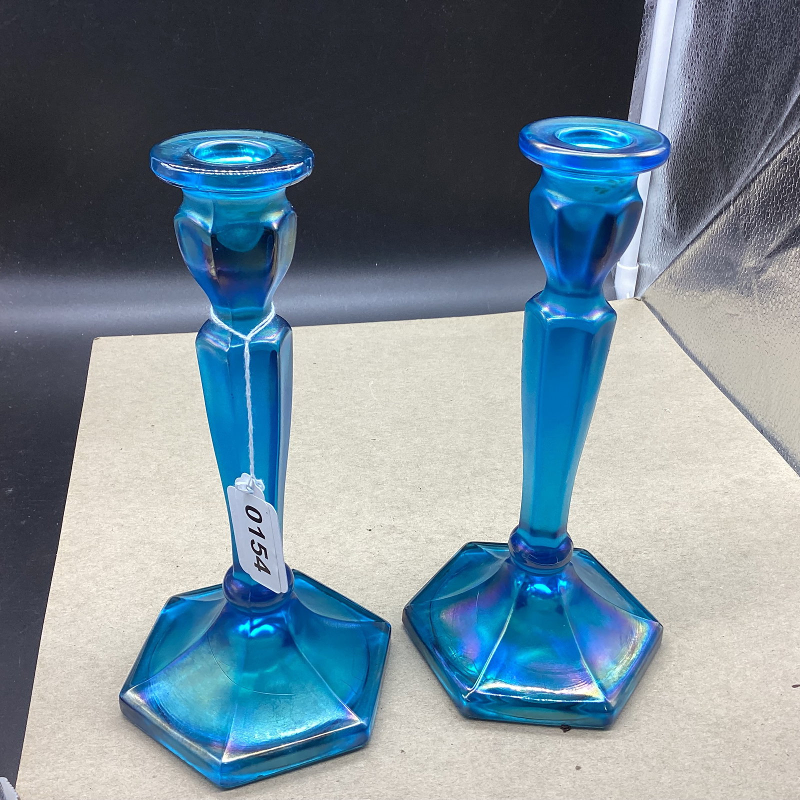 FENTON PAIR OF ART GLASS CANDLE HOLDERS: 8 3/4" TALL GOOD SHAPE