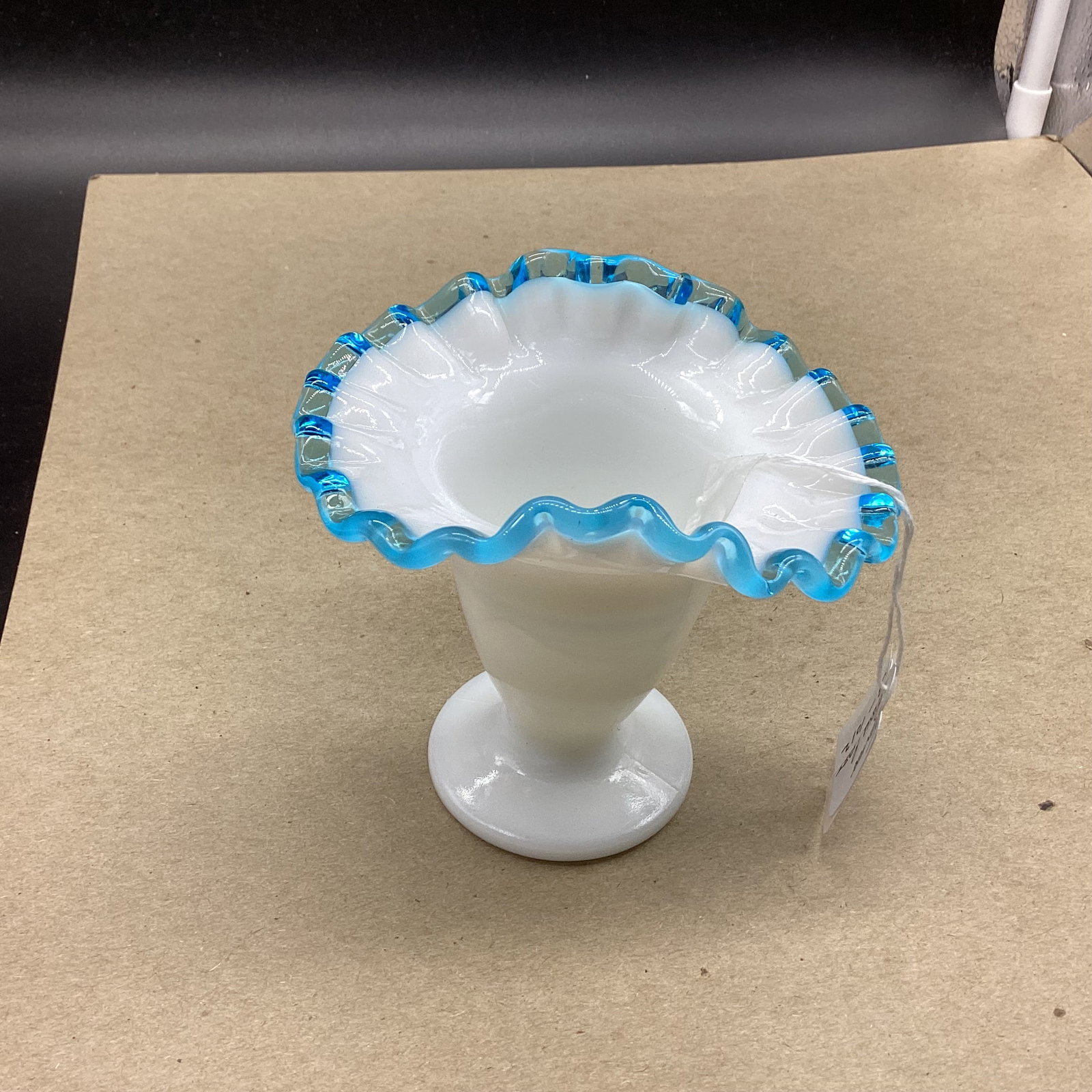 FENTON AQUA CREST VASE: 4" TALL GOOD SHAPE