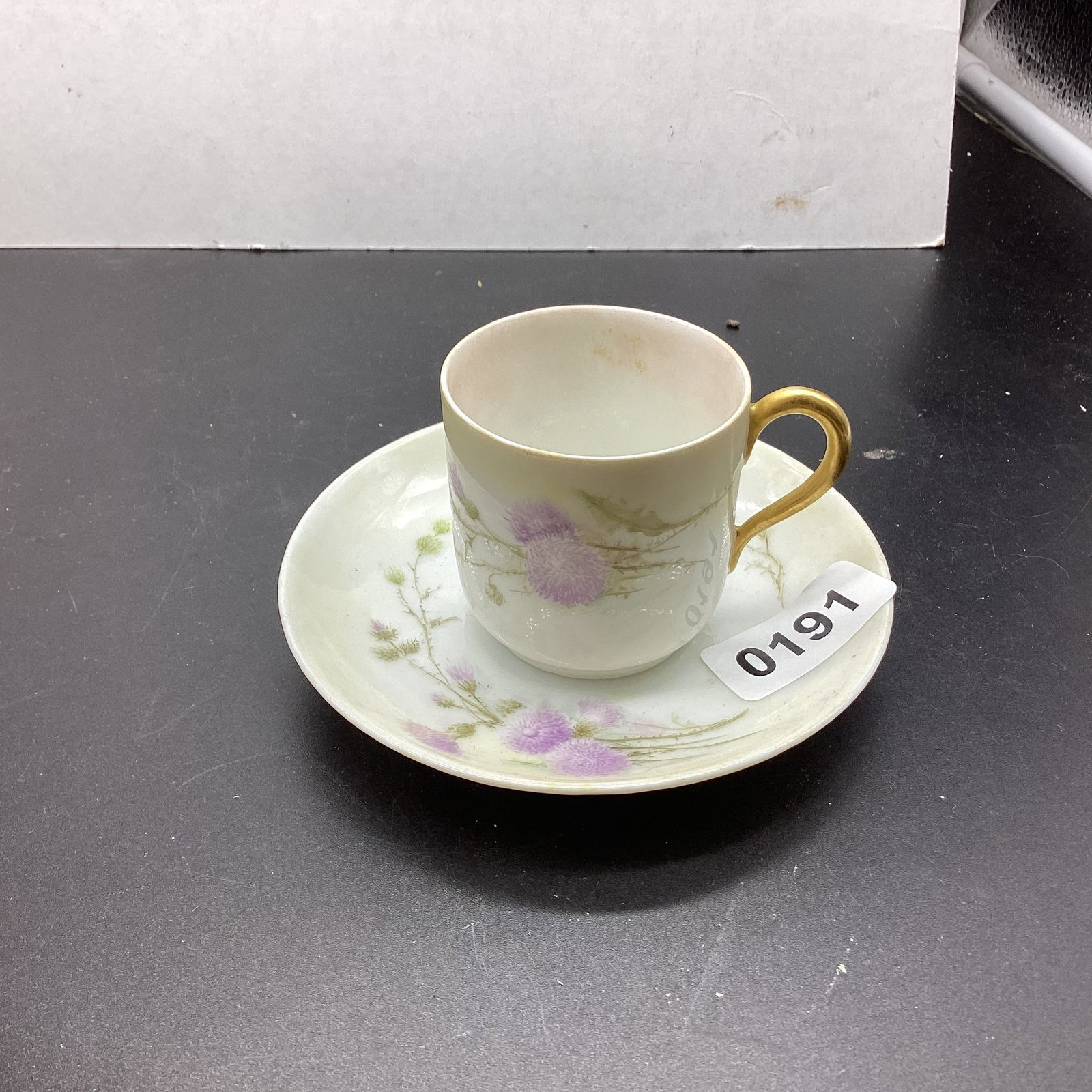DEMITASSIE PORCELIAN CUP & SAUCER LIMOGE: GOOD SHAPE