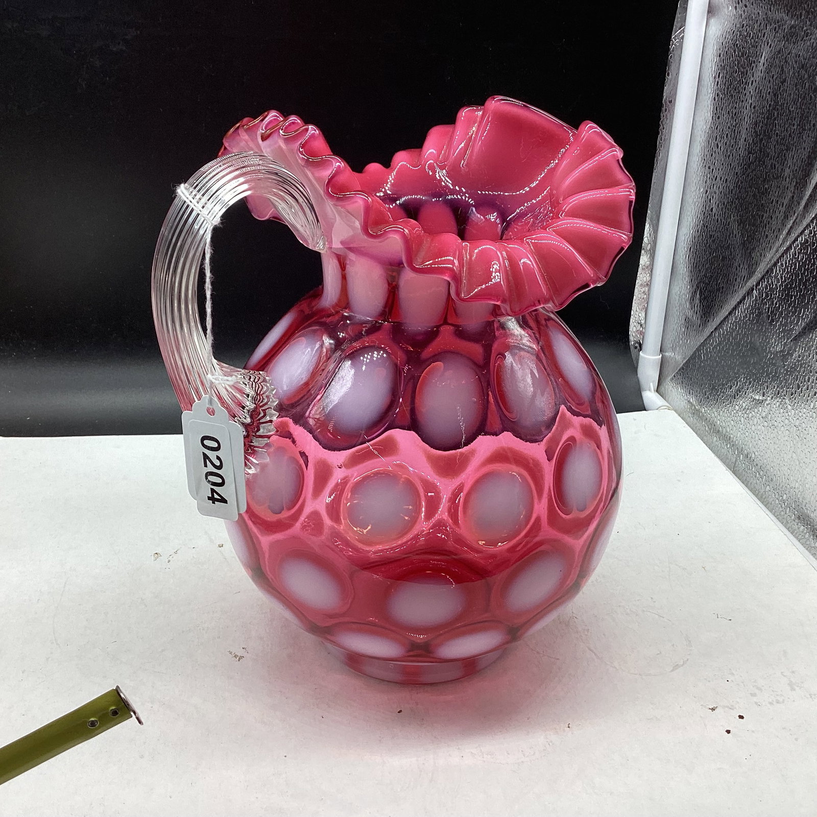 FENTON CRANBERRY OPALESCENT COIN DOT PITCHER (1 of 2)
