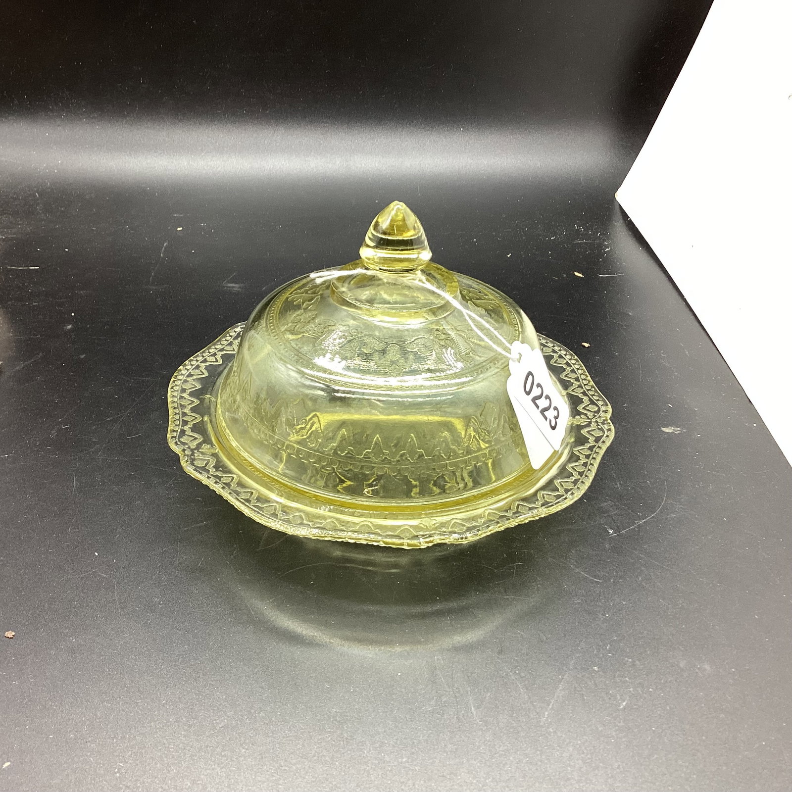 DEPRESSION PATRICIAN OR SPOKE BUTTER DISH: 6 1/2" TALL GOOD SHAPE