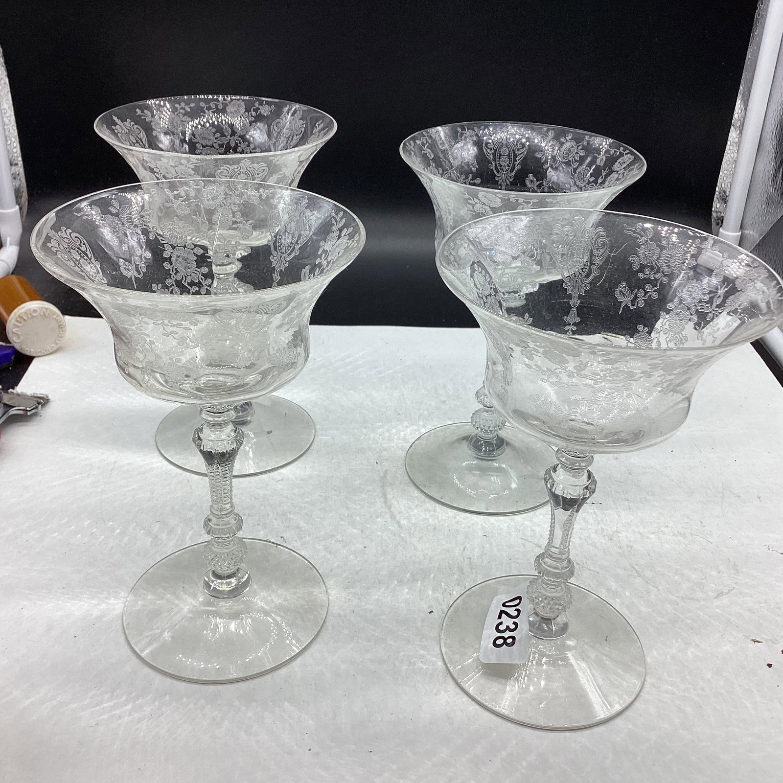 4 CAMBRIDGE ROSE POINT TALL SERBERTS POP CORN STEM: 6 1/2" TALL GOOD SHAPE