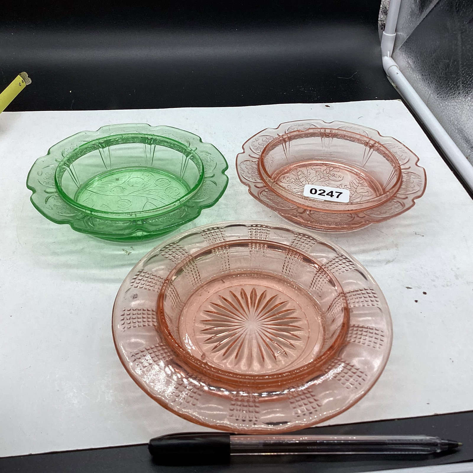 3 DEPRESSION GLASS BUTTER DISH BOTTOMS: GOOD SHAPE