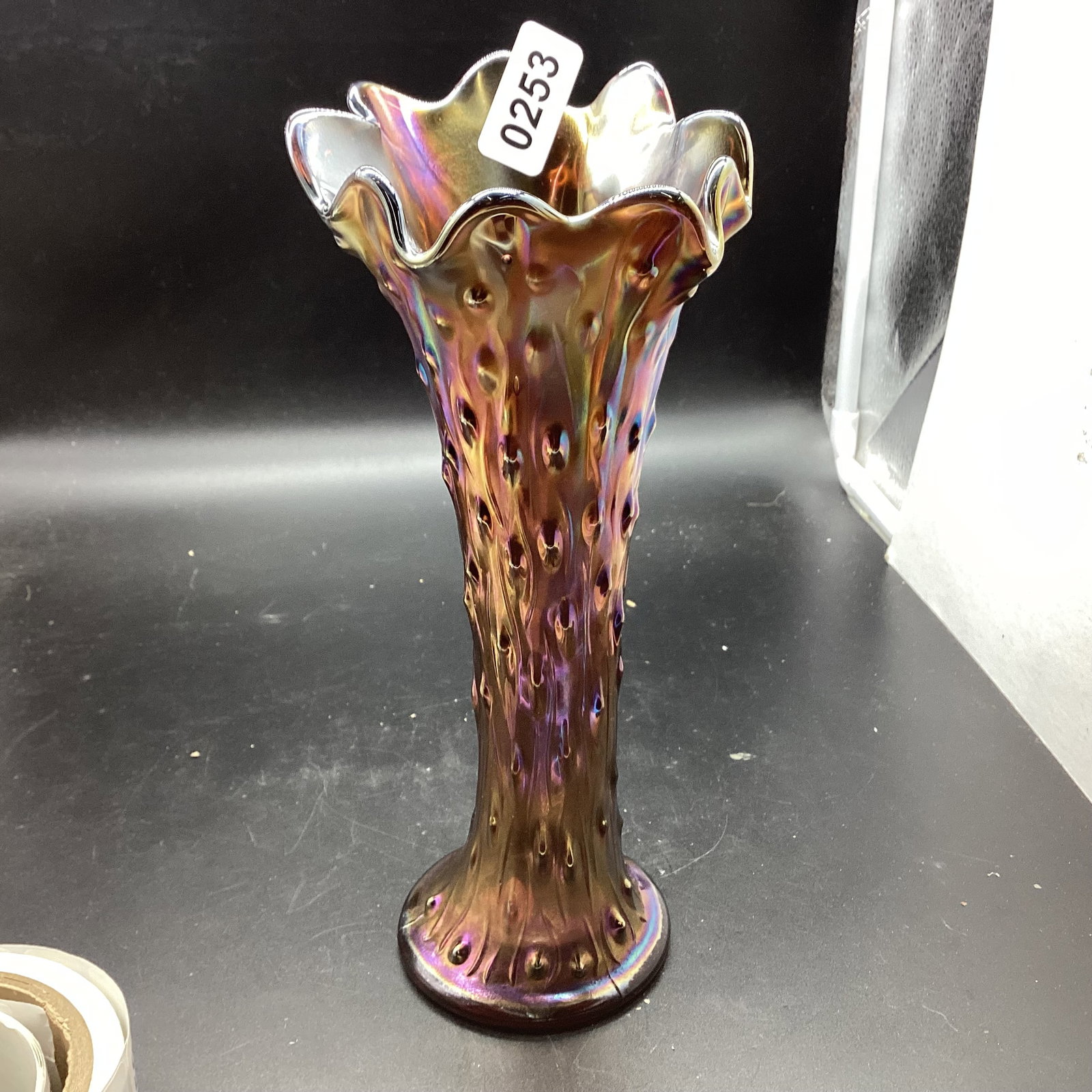 AMETHYST CARNIVAL VASE: 10 1/2" TALL GOOD SHAPE