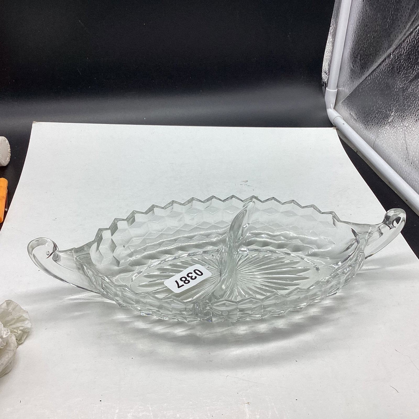 AMERICAN FOSTORIA DIVIDED TRAY: 5 1/4 X 11 1/2 GOOD SHAPE
