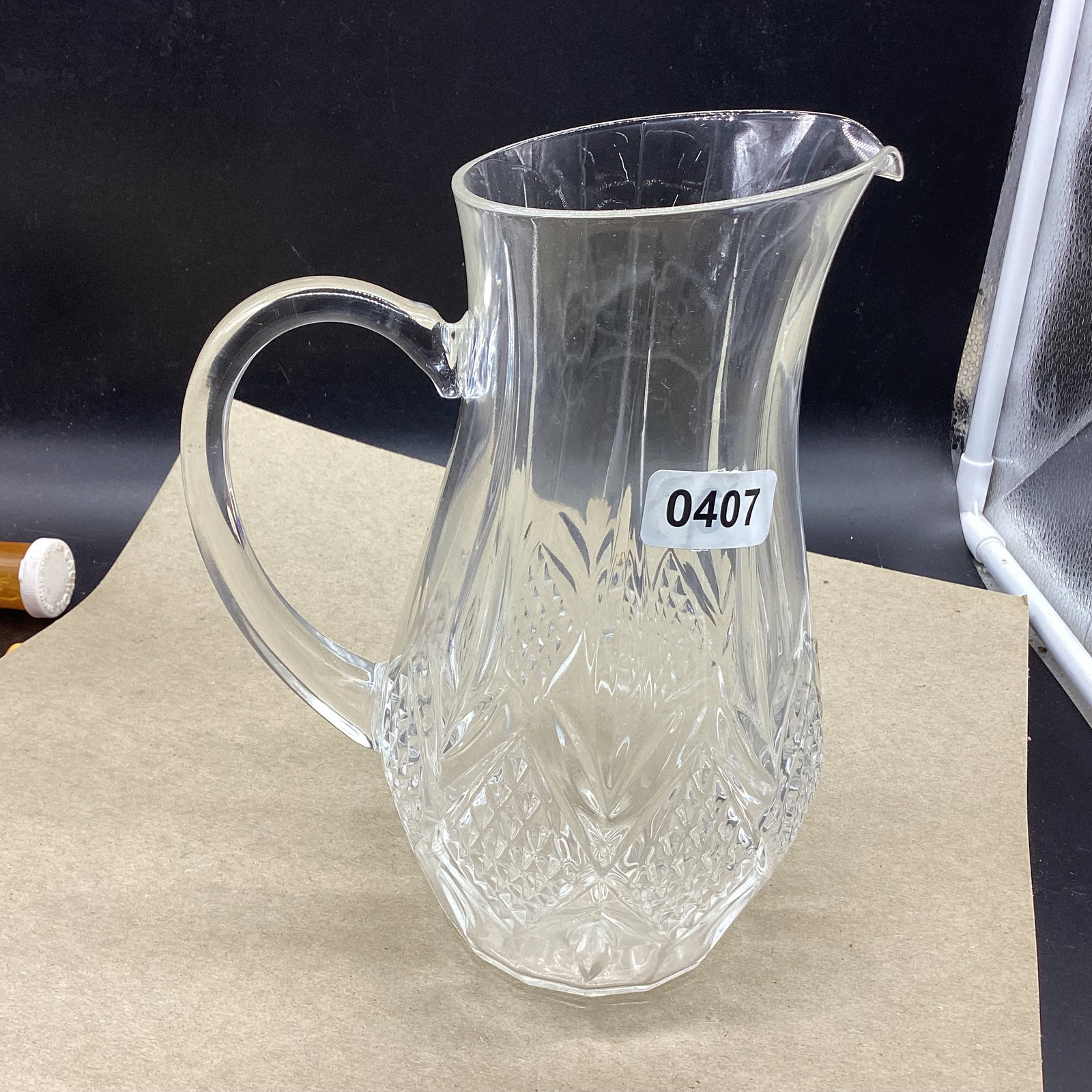 LEAD CRYSTAL PITCHER: 9 1/2" TALL GOOD SHAPE