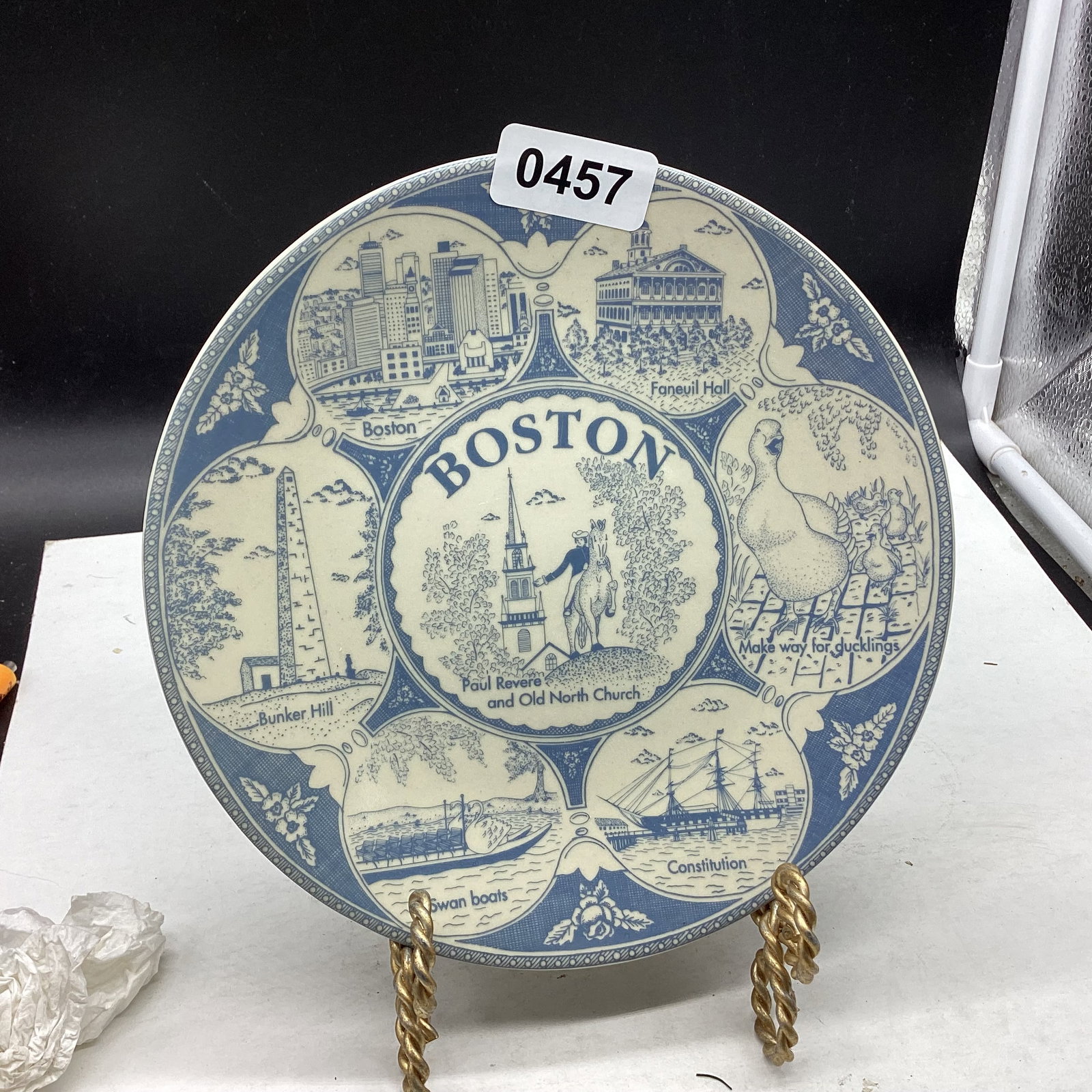 PORCLEIAN BOSTON W/PAUL REVERRE ADV. PLATE: 7 3/4 GOOD SHAPE