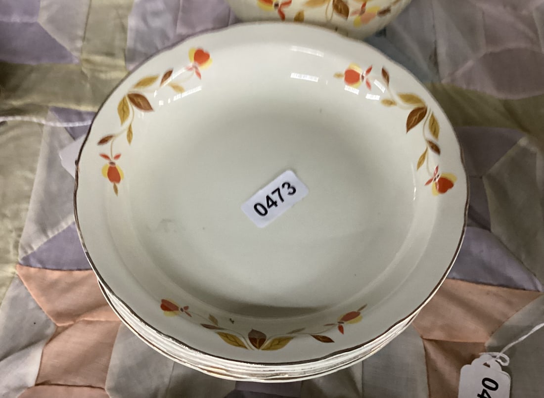 5 VINTAGE HALL JEWEL T FLAT SOUP BOWLS: 8 1/4" WIDE GOOD SHAPE