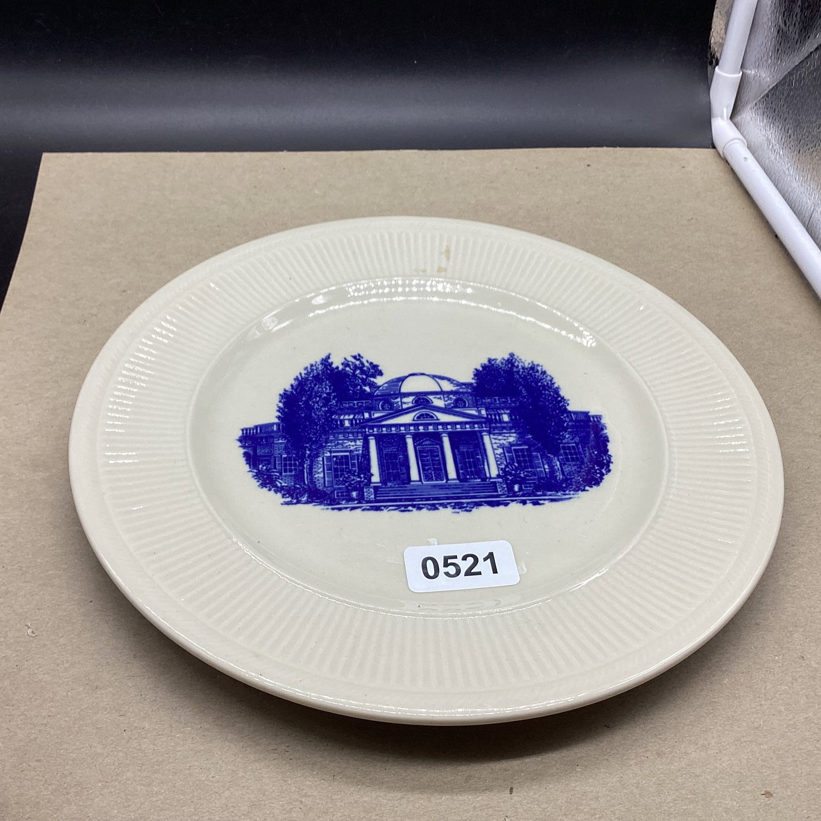 PORCELIAN BLUE & WHITE PLATE BY STAFFORDSHIRE: 10 1/2" W GOOD SHAPE