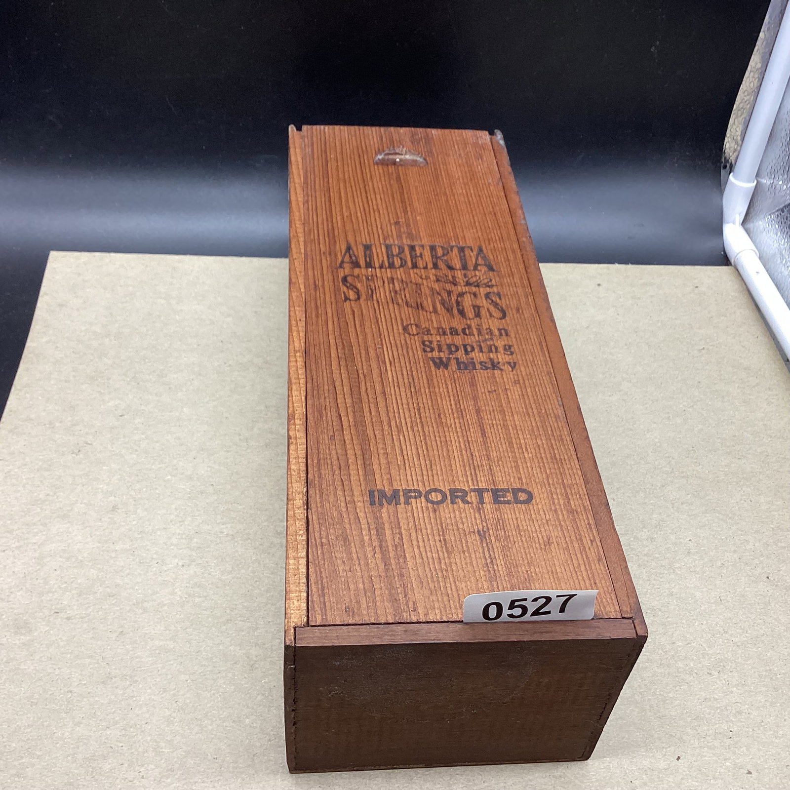 VINTAGE PINE WISKEY BOX W/SLIDING DOOR: 4" X 11" GOOD SHAPE