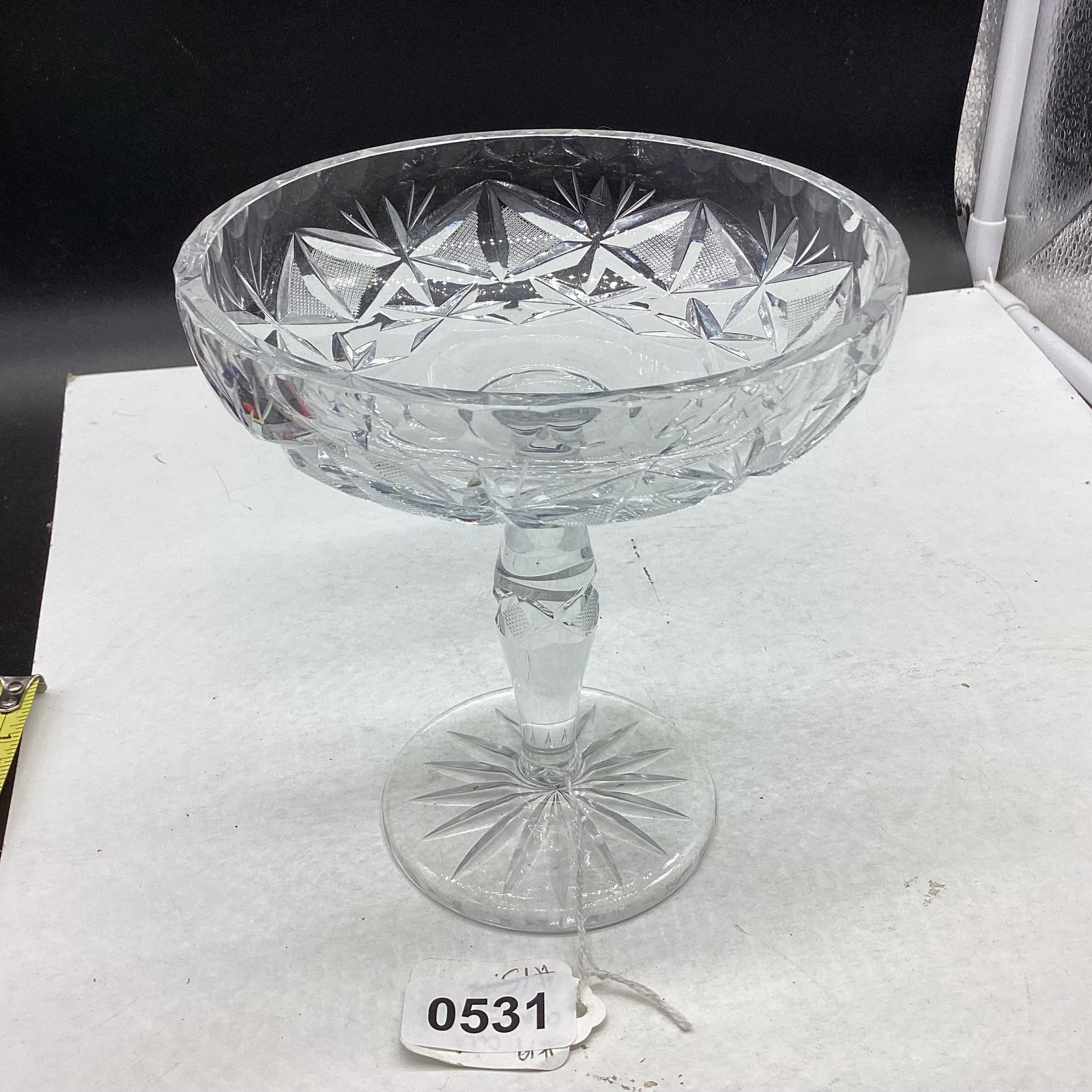 BRILLIANT CUT GLASS COMPOTE: 6 1/4" T X 5 1/2" W GOOD SHAPE
