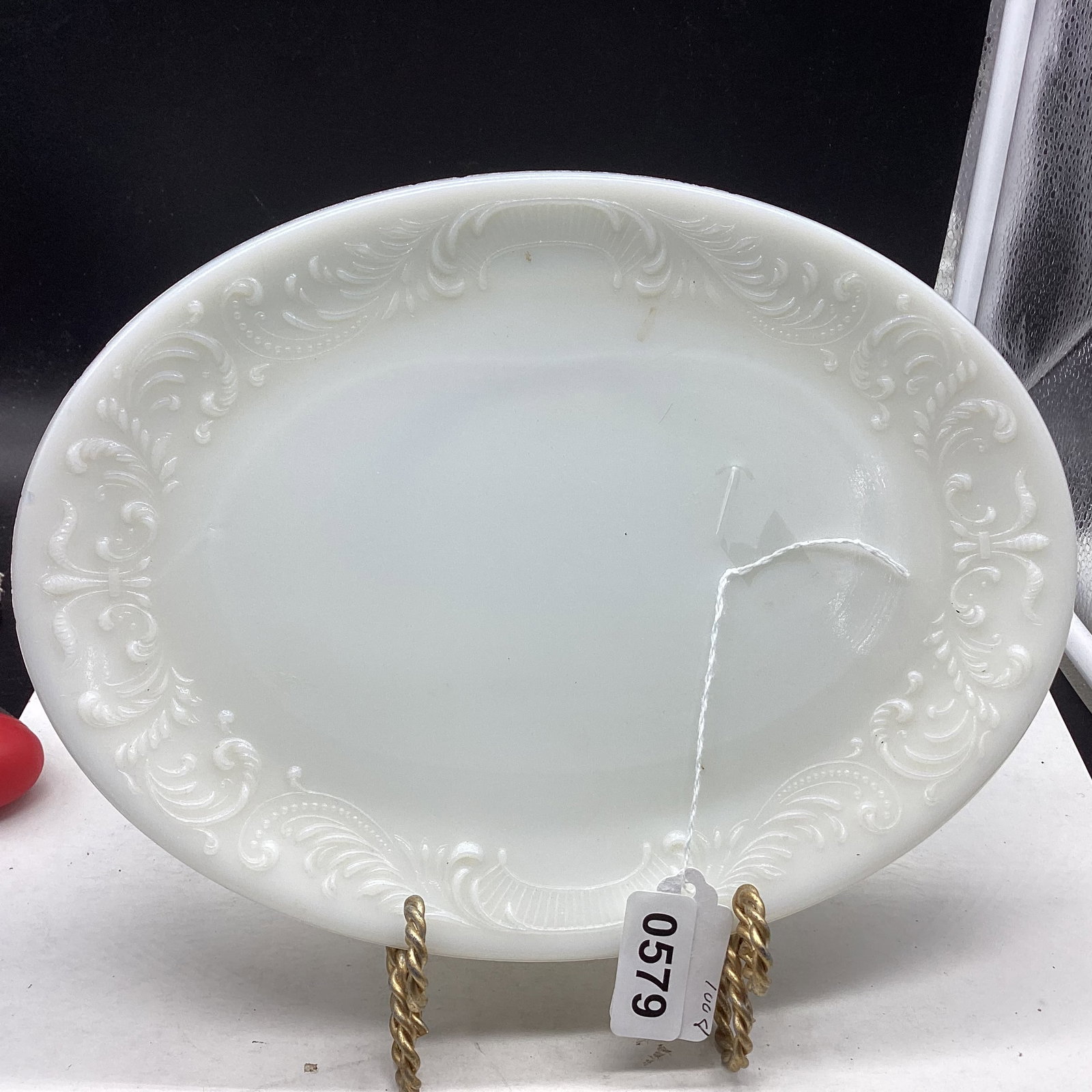 VICTORIAN MILK GLASS OVAL PLATTER W/RAISED FLOWERS (1 of 1)