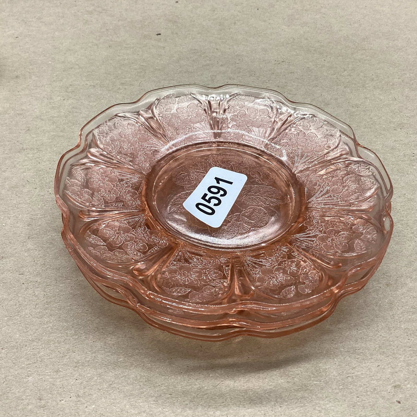 4 DEPRESSION CHERRY BLOSSOM BREAD & BUTTER PLATES: GOOD SHAPE