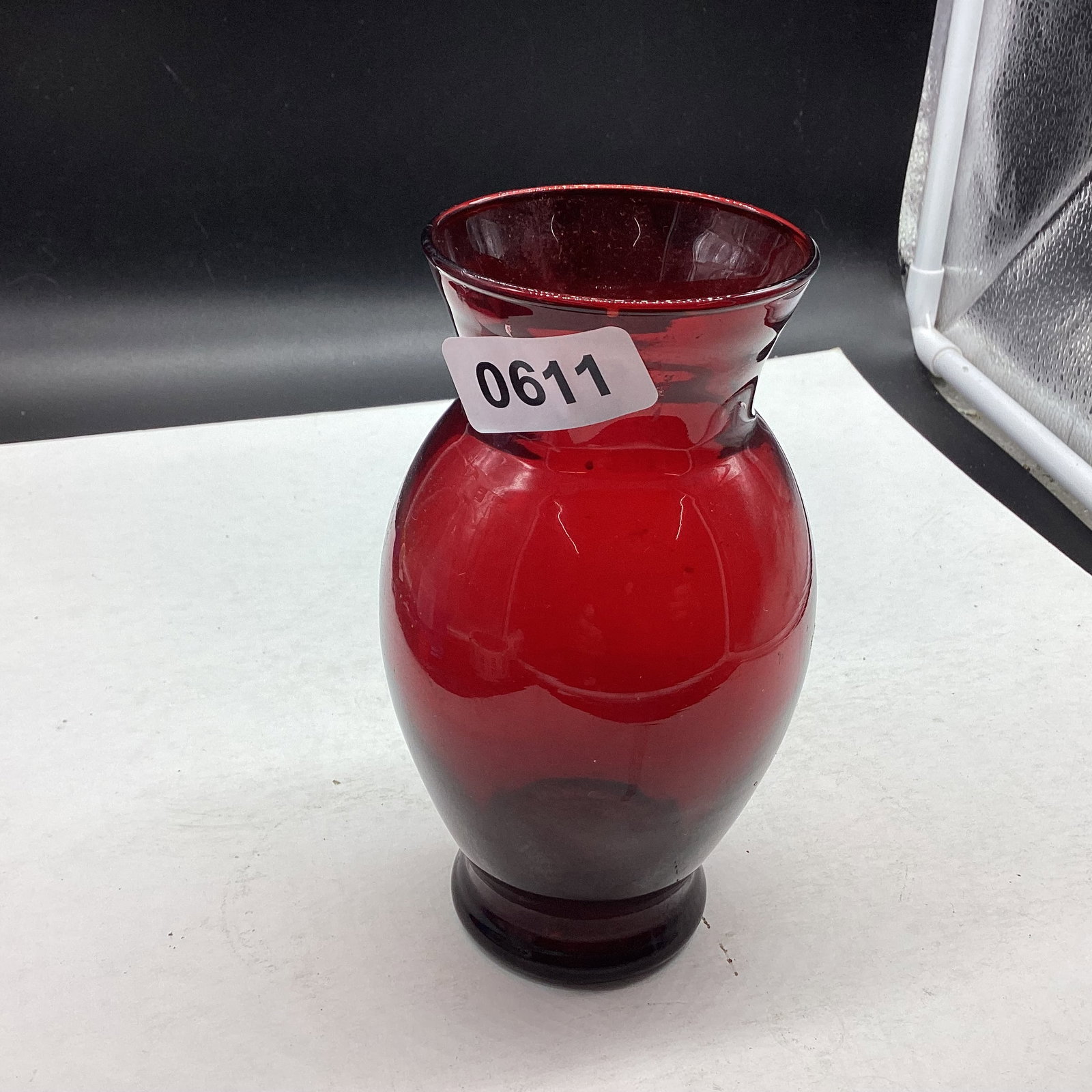 DEPRESSION RUBY RED VASE: 6 1/2" TALL GOOD SHAPE