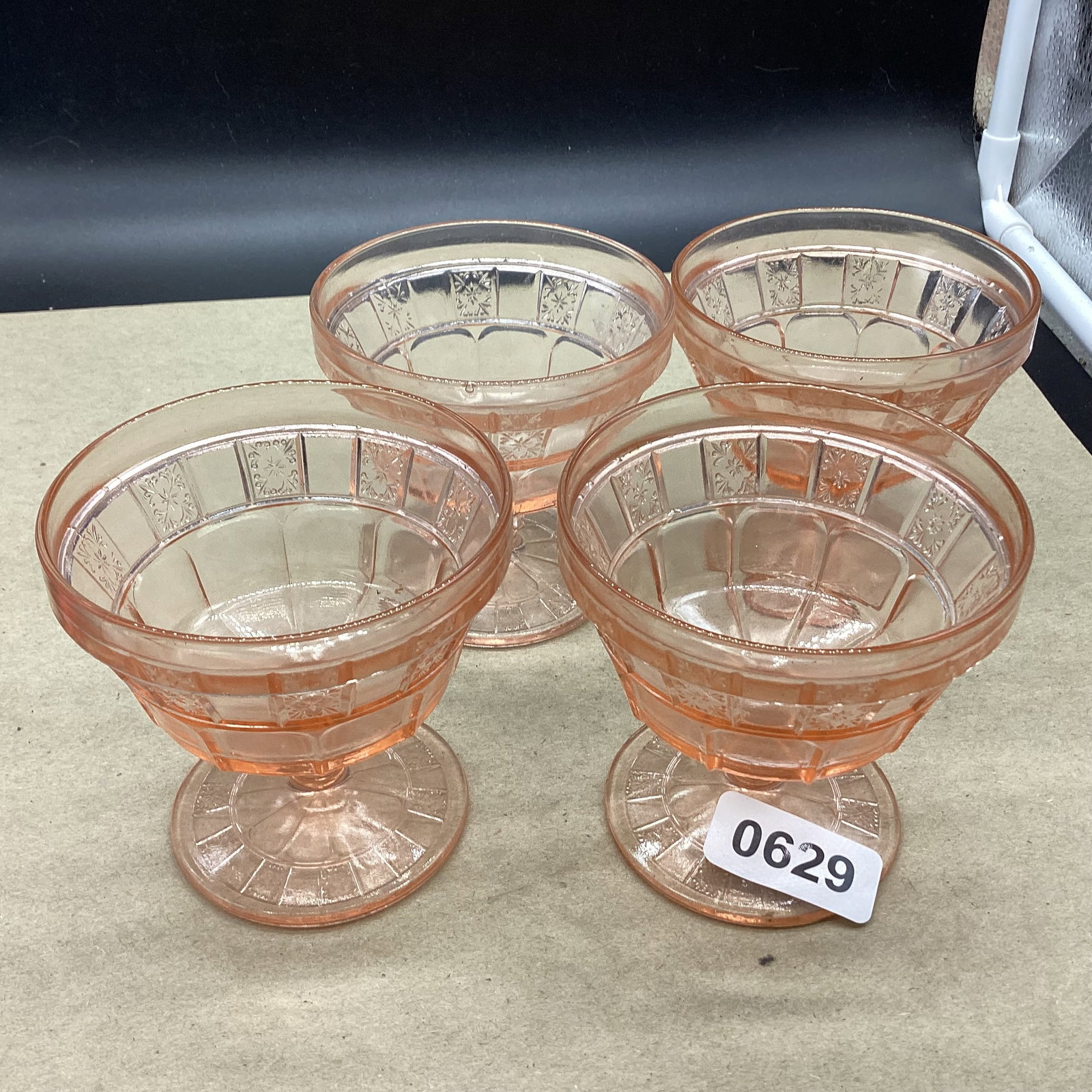 4 DEPRESSION DORIC SHERBERTS: 3 1/2 TALL GOOD SHAPE