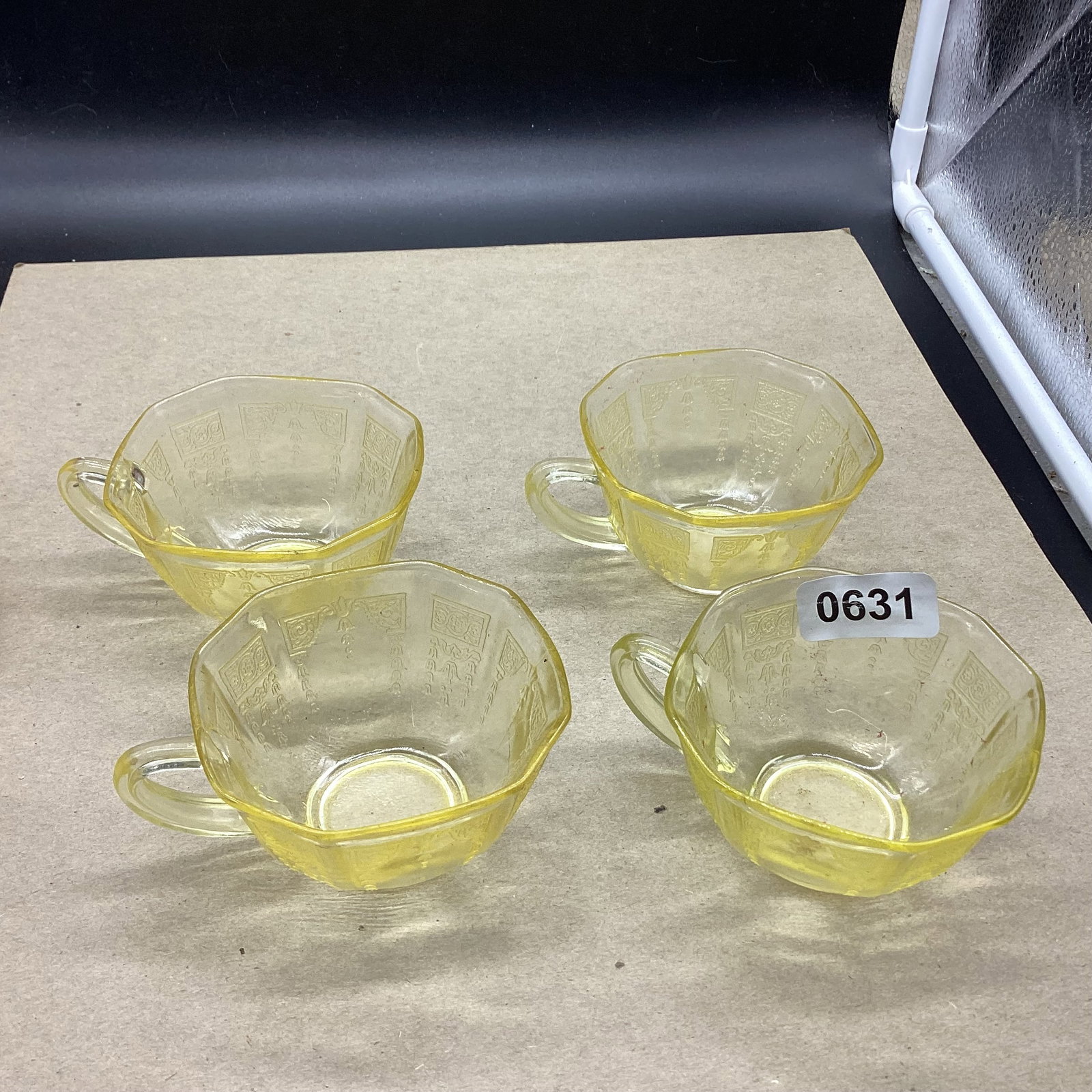 4 DEPRESION YELLOW PRINCESS CUPS: GOOD SHAPE