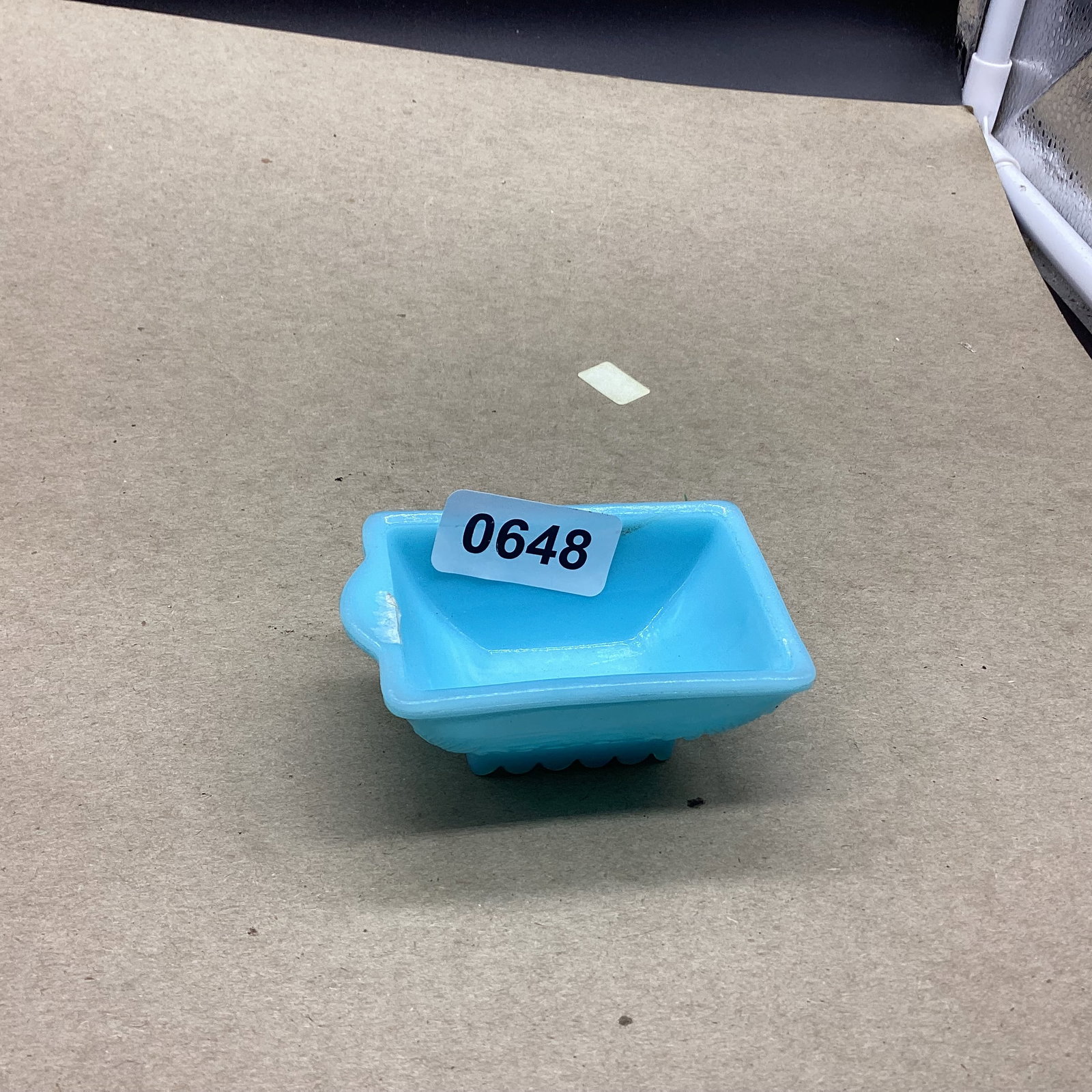 BLUE VICTORIAN MILK GLASS PIN DISH: 2 1/4 X 3 GOOD SHAPE