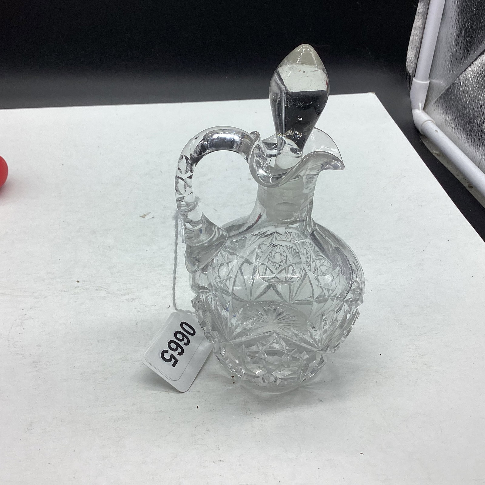 BRILLIANT CUT GLASS CRUIET: 6 1/2" TALL GOOD SHAPE