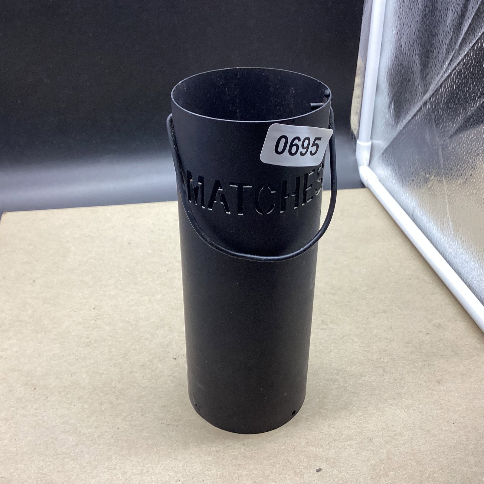 METAL LONG MATCH HOLDER: 8" TALL GOOD SHAPE