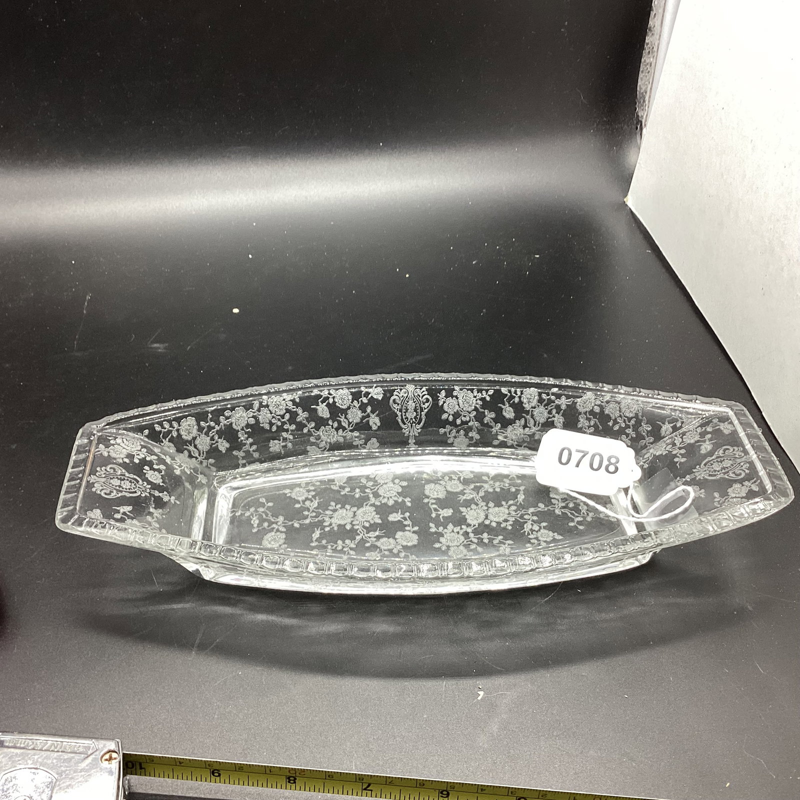 CAMBRIDGE ROSE POINT CELERY DISH: 4 3/4 X 11 GOOD SHAPE