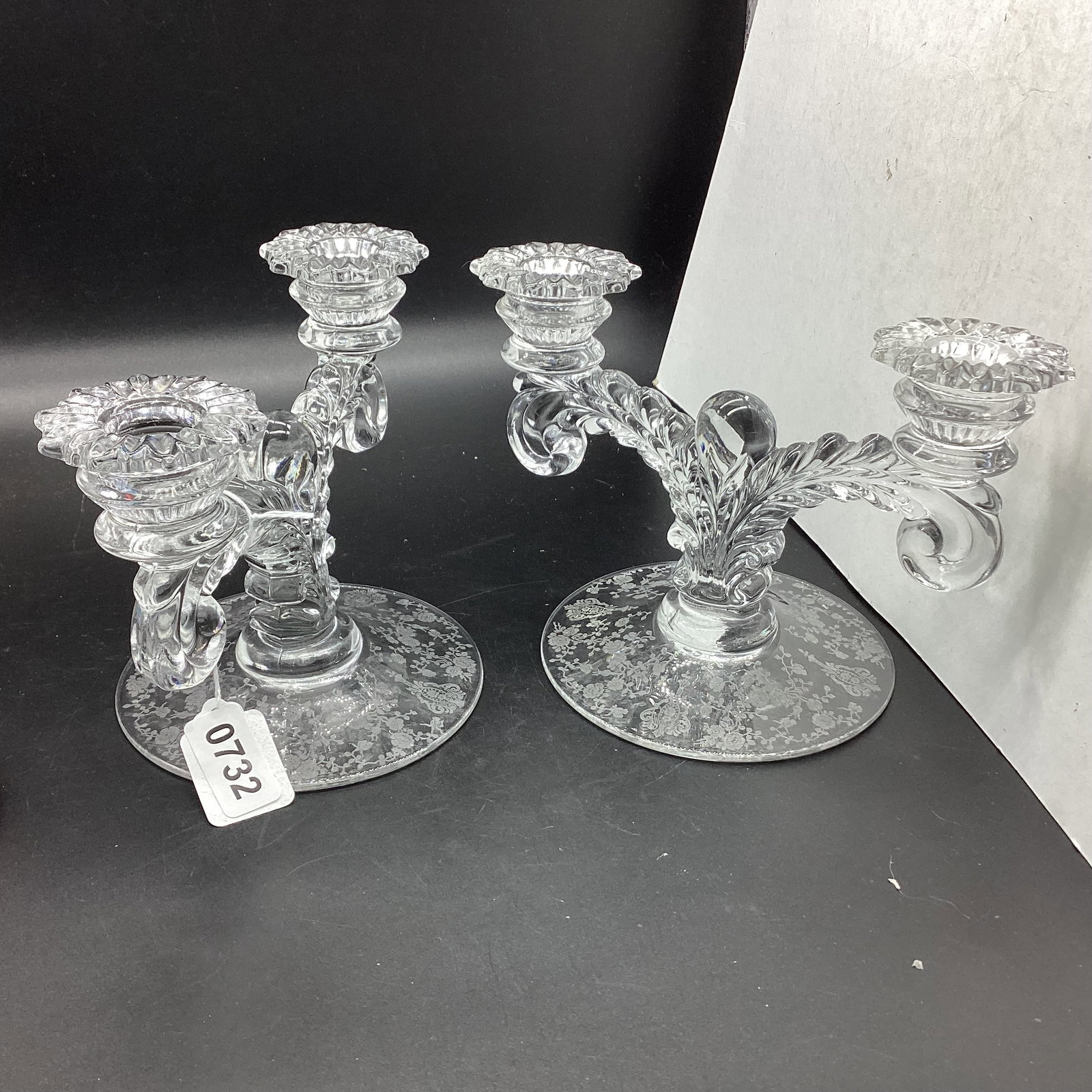 PAIR CAMBIRDGE ROSE POINT DOUBLE LITE CANDLE HOLDERS (1 of 3)