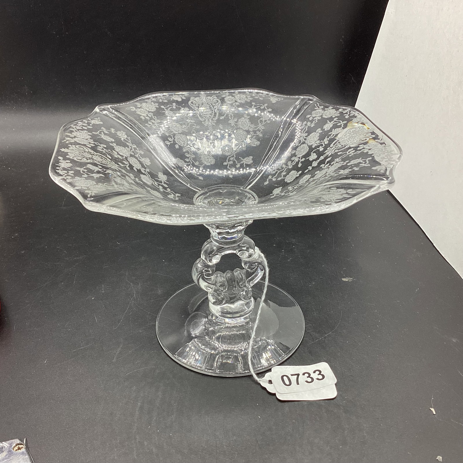 CAMBRIDGE ROSE POINT COMPOTE: 5 1/4 X 7 1/4 GOOD SHAPE