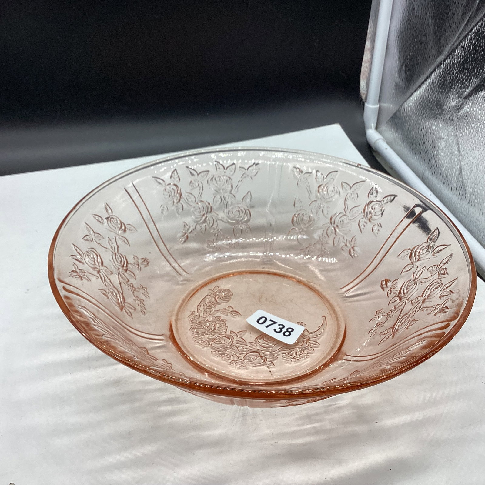 DEPRESSION CABBARE ROSE LARGE SERVING BOWL: 3" X 10" GOOD SHAPE