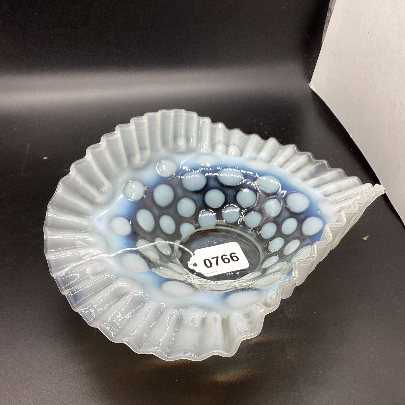 FRENCH WHITE OPALESCENT COIN DOT DISH (1 of 2)
