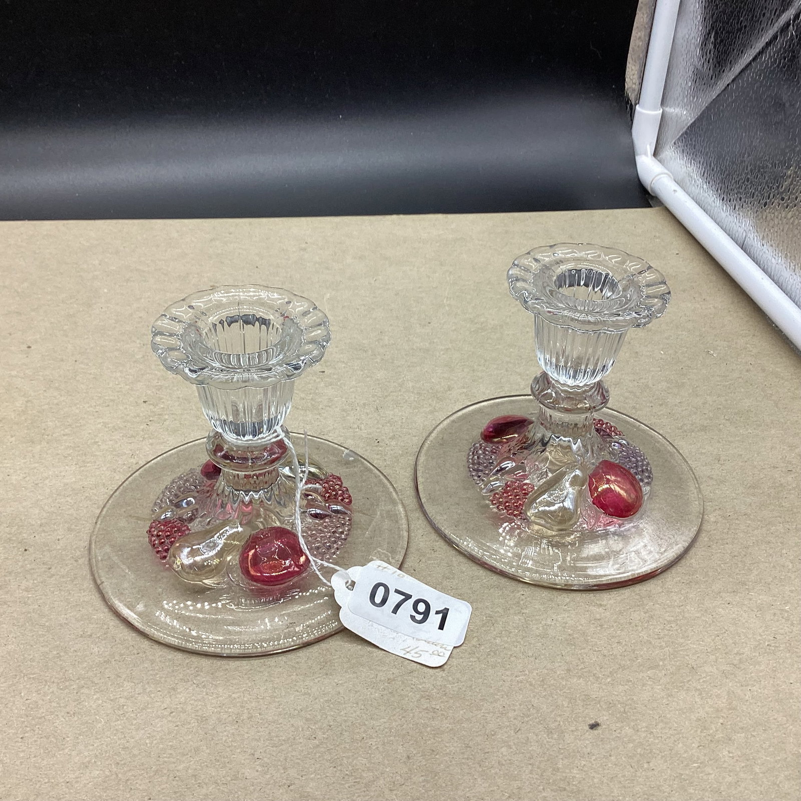 DEPRESSION DELLA ROBIA CANDLE STICKS: 3 1/2" TALL GOOD SHAPE