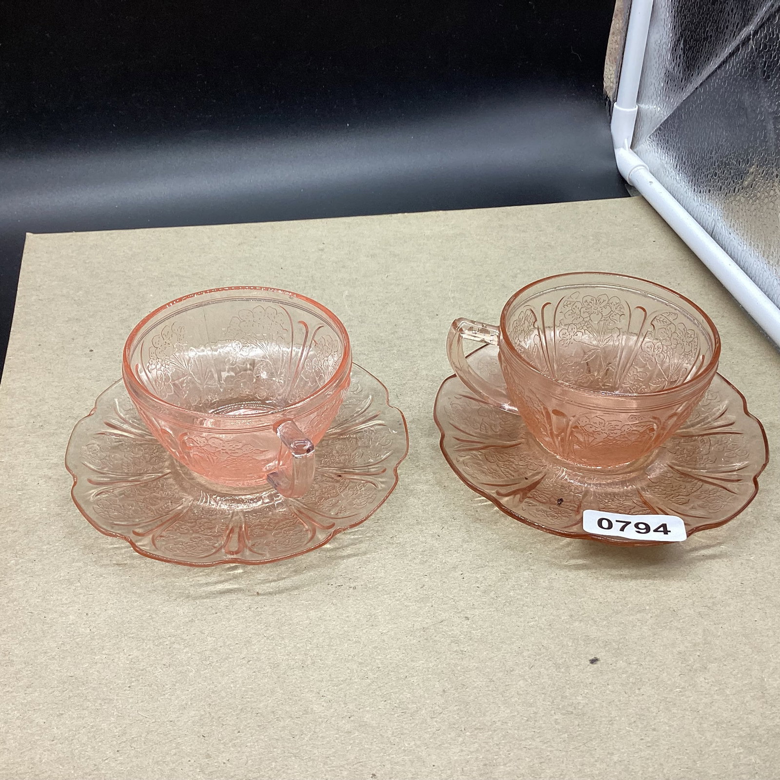 2 DEPRESSION CHERRY BLOSSOM CUP & SAUCER: GOOD SHAPE