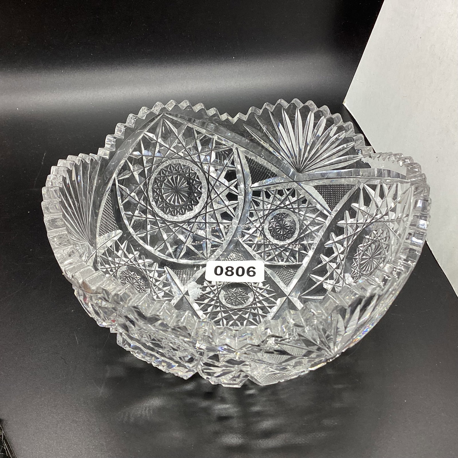 BRILIANT CUT GLASS BOWL: 3 3/4 X 8 GOOD SHAPE