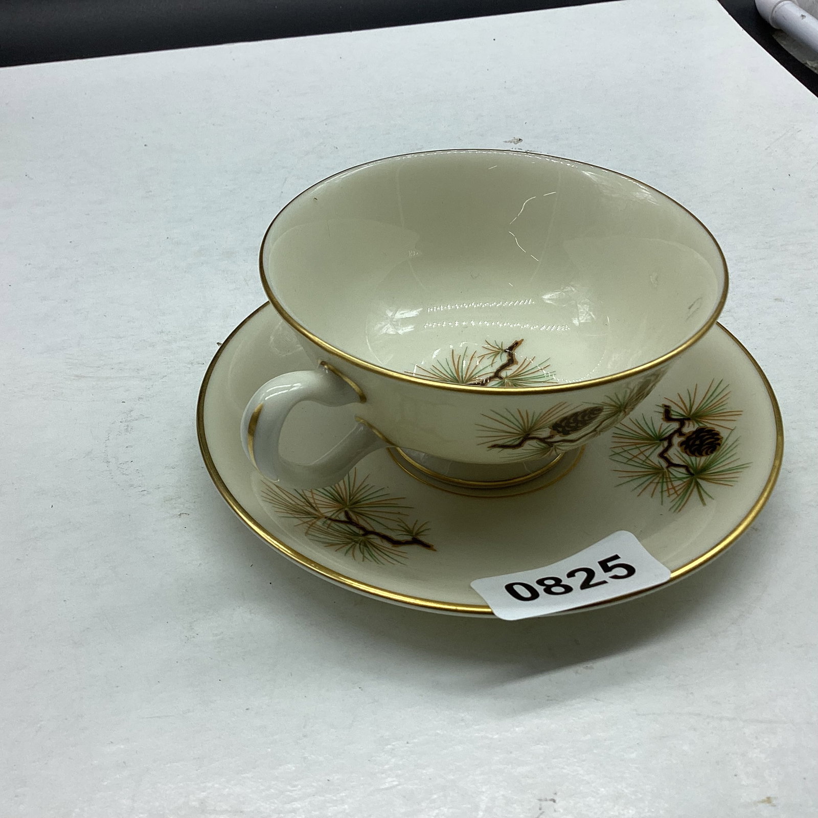 PORCELIAN CUP & SAUCER PINE PATTERN BY LENNOX: GOOD SHAPE