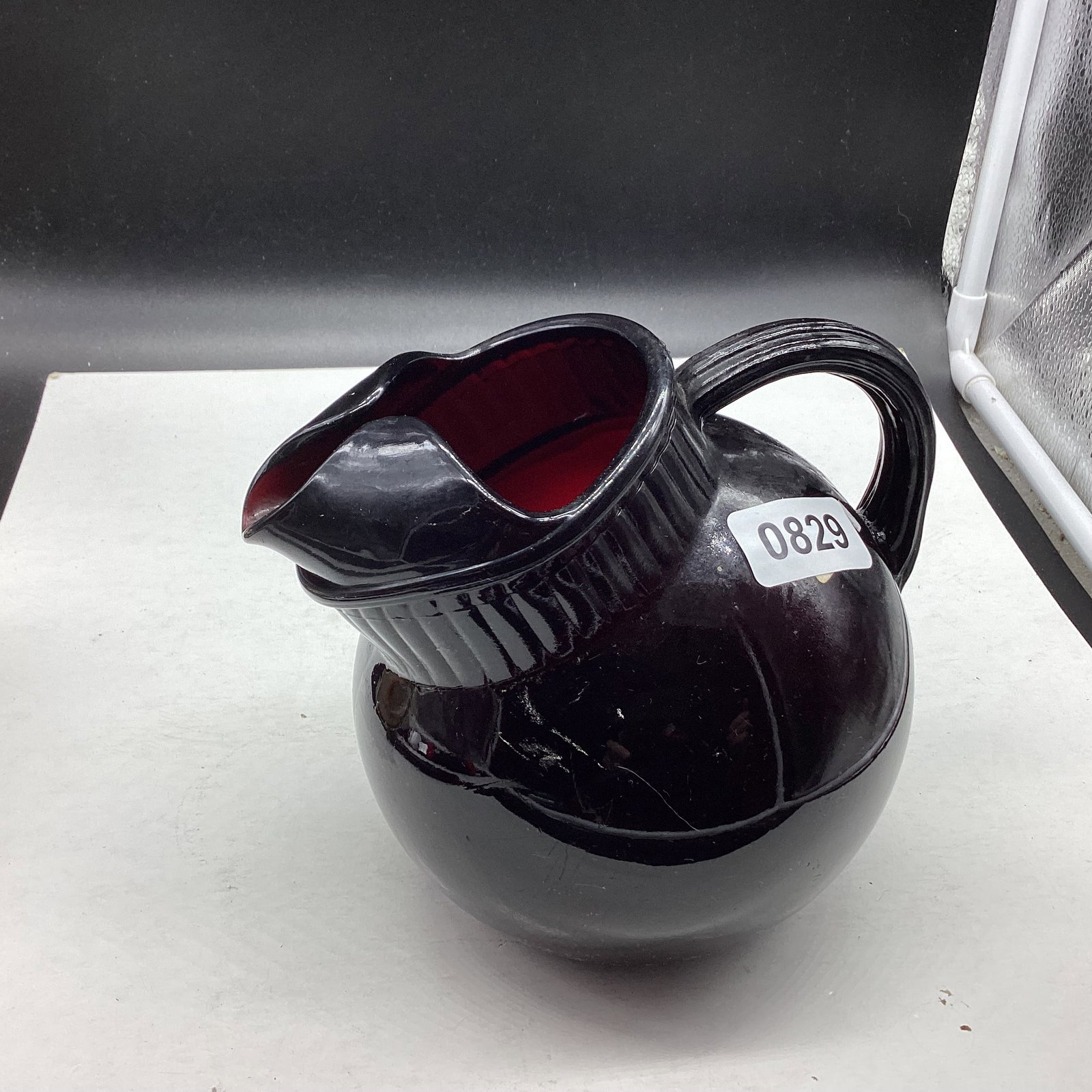 DEPRESSION ROYALRUBY BALL JUICE PITCHER: 6" TALL GOOD SHAPE
