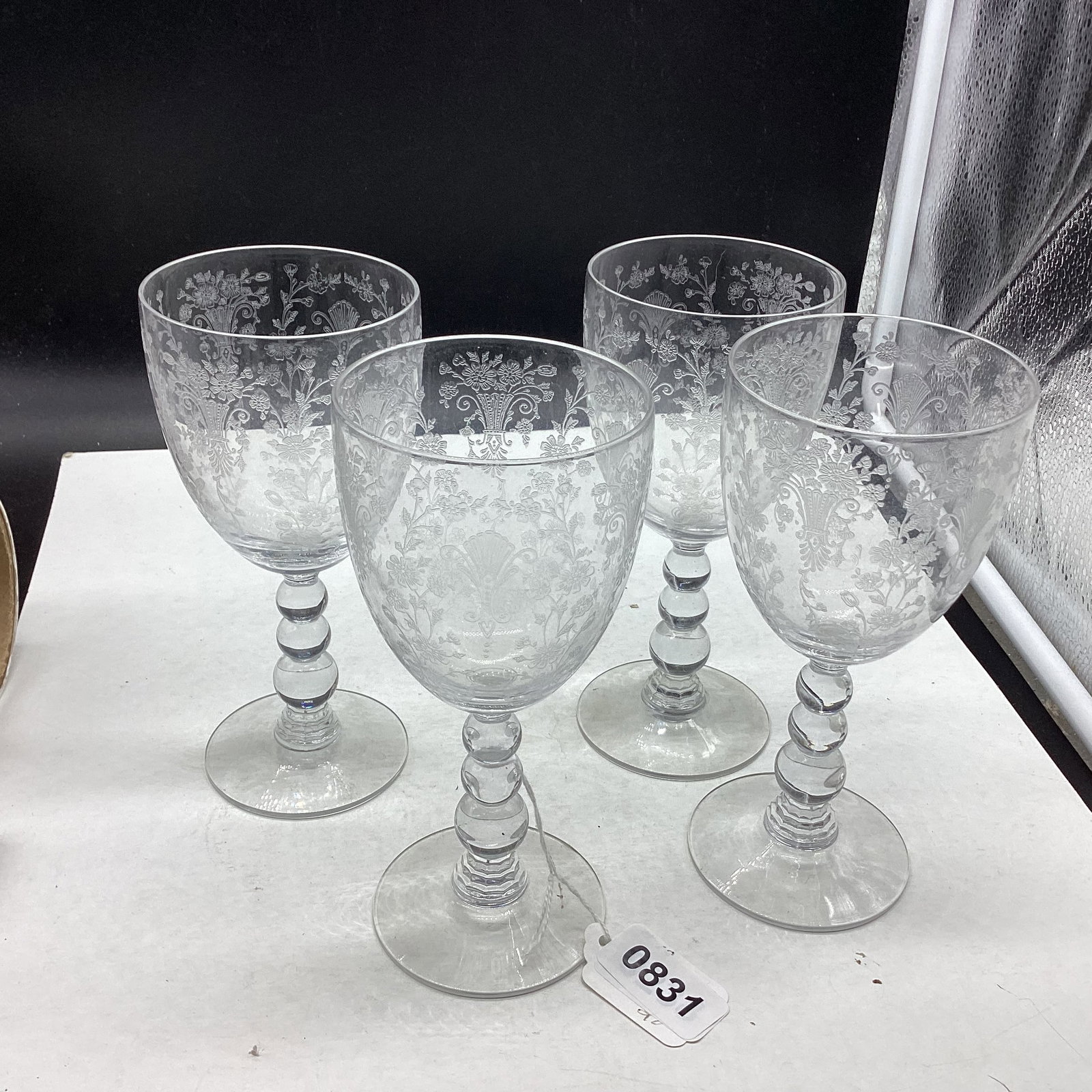 4 DUNCAN & MILLER FIRST LOVE WATER GOBLETS: 6 3/4" TALL GOOD SHAPE